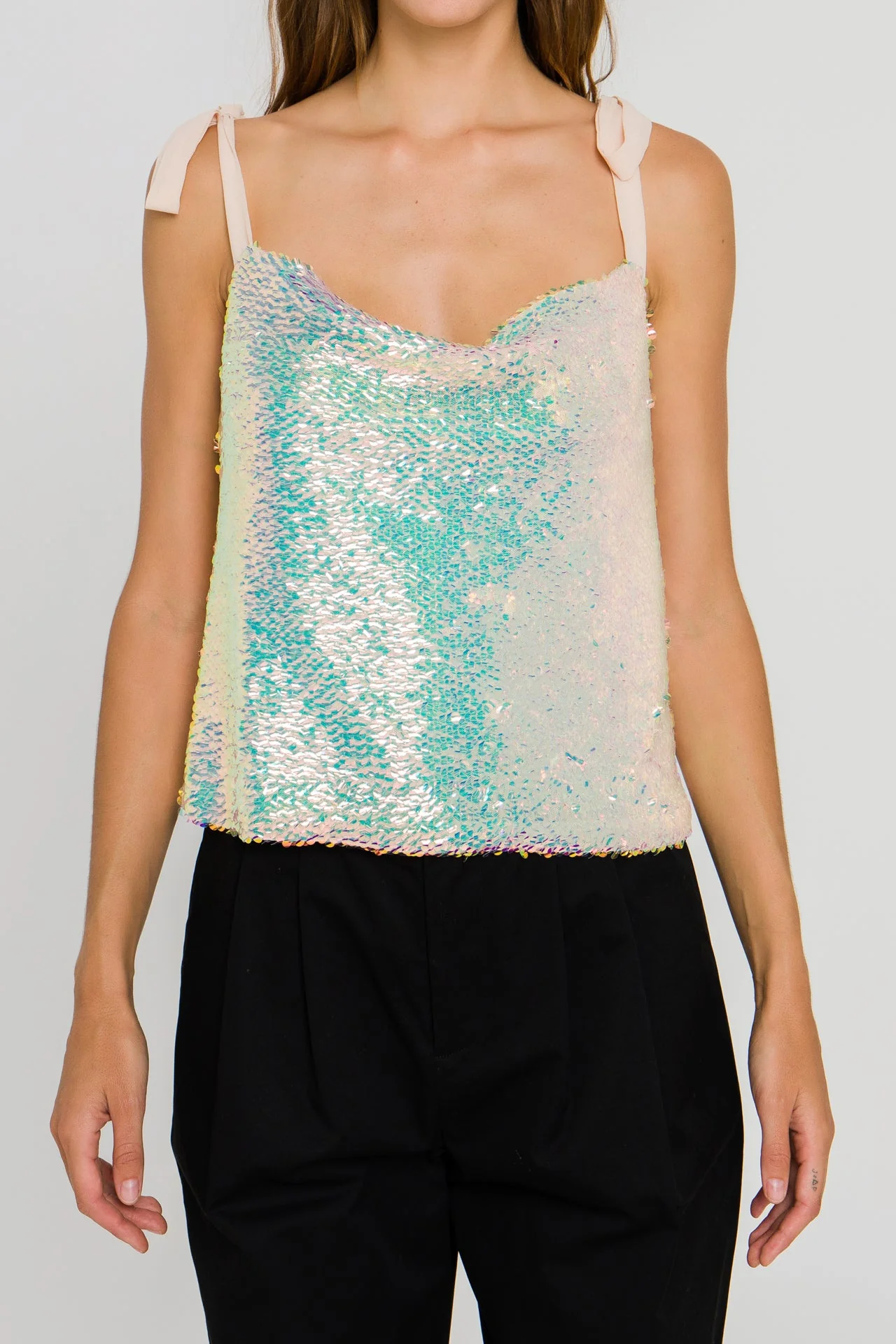 Orora Sequins Ribbon Tied Top