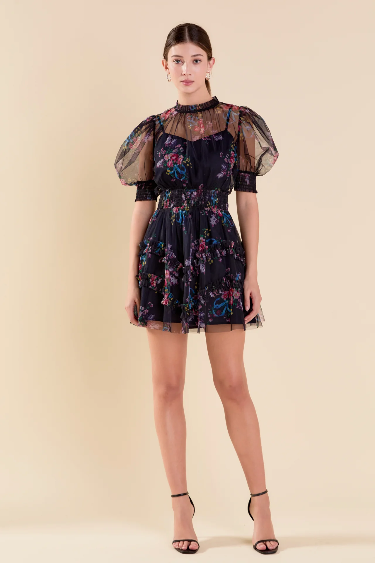 Ruffled Mesh Mini Dress