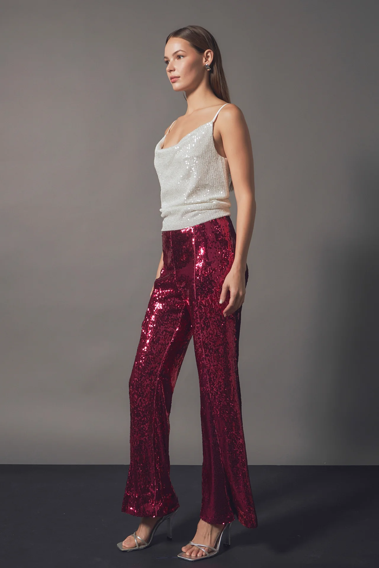 Sequins Cowl Neck Top