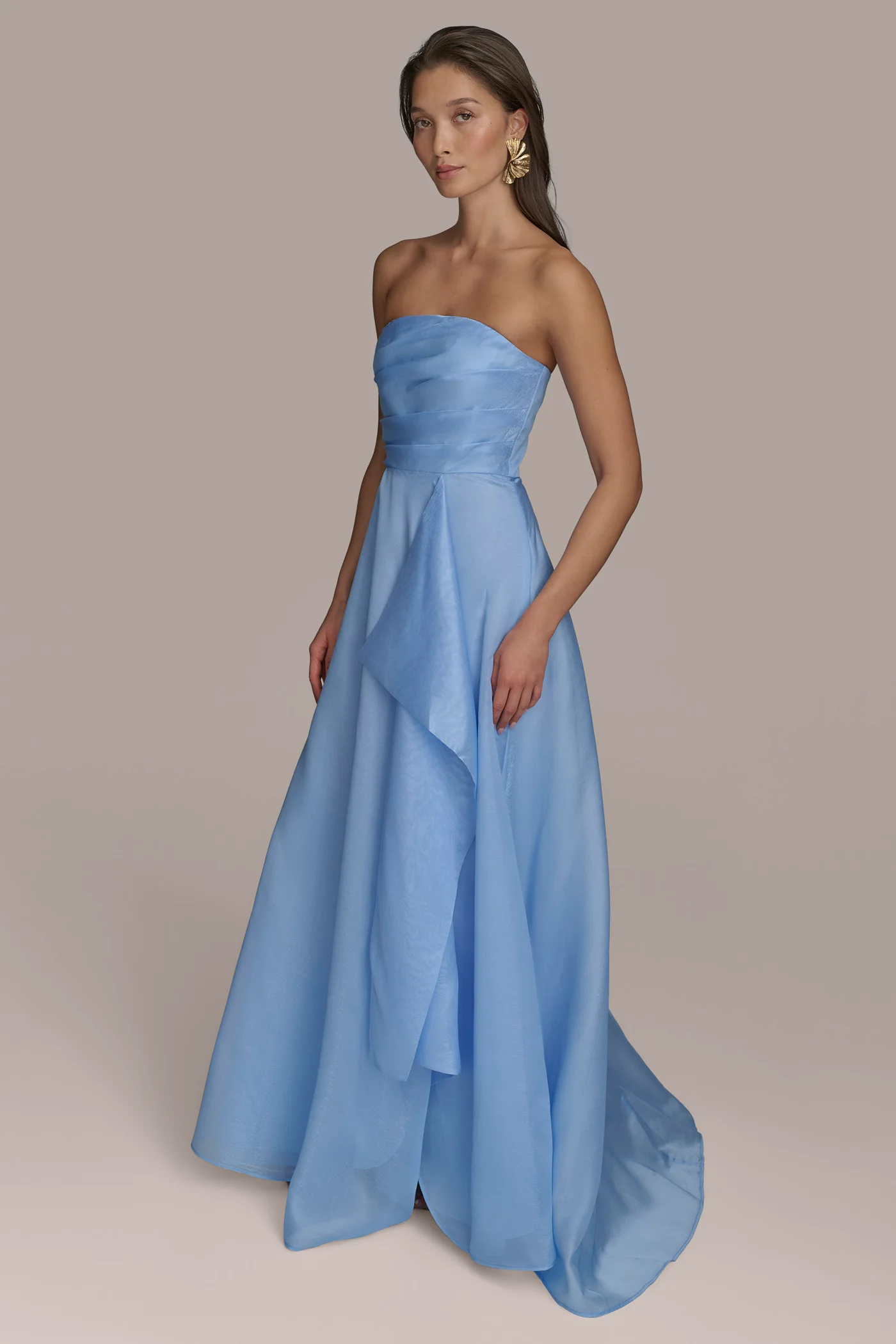 STRAPLESS SIDE DRAPED BALL GOWN