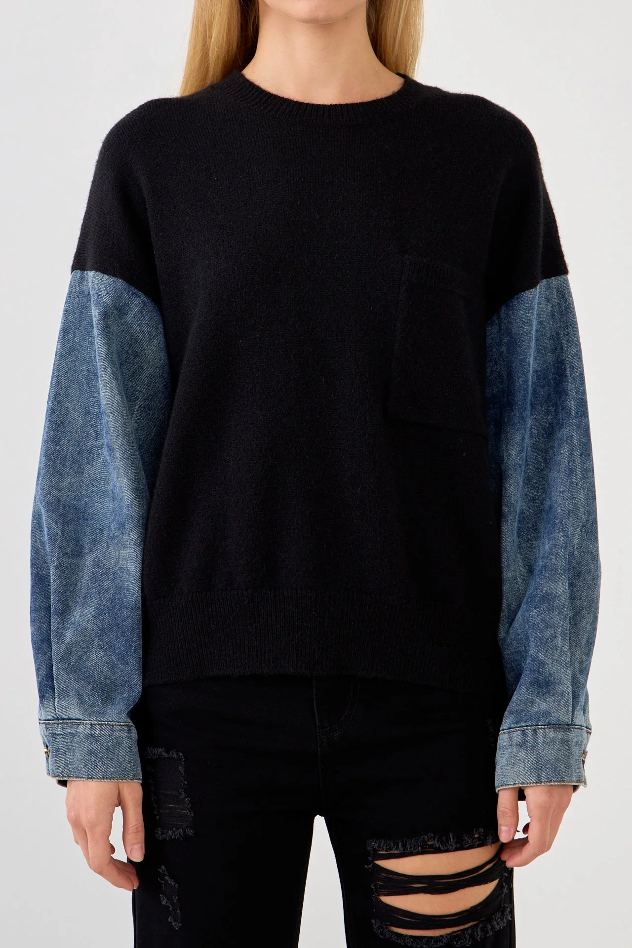 Denim Combo Sleeve Sweater
