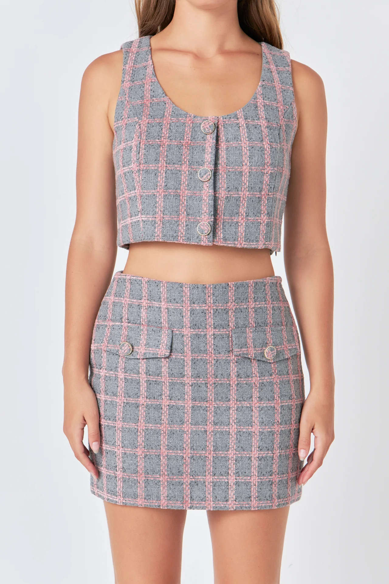 Tweed Button Crop Top