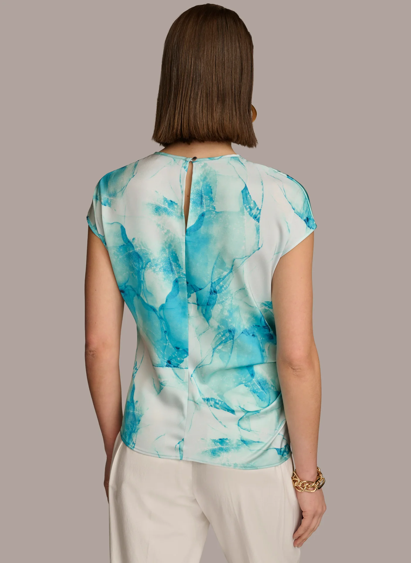 PRINT EXTENDED SHOULDER RUCHED TOP