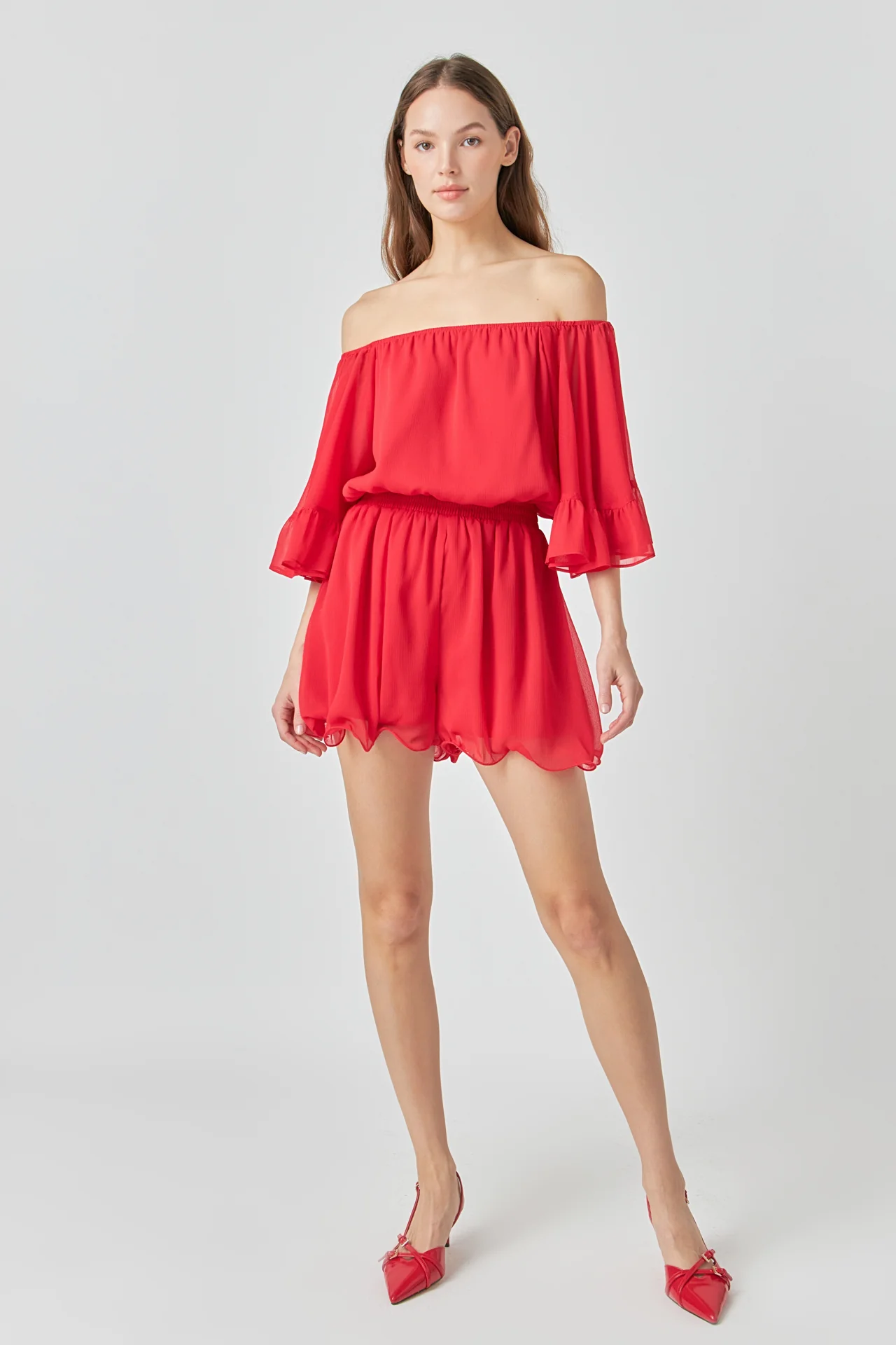 Ruffled Sleeve Romper