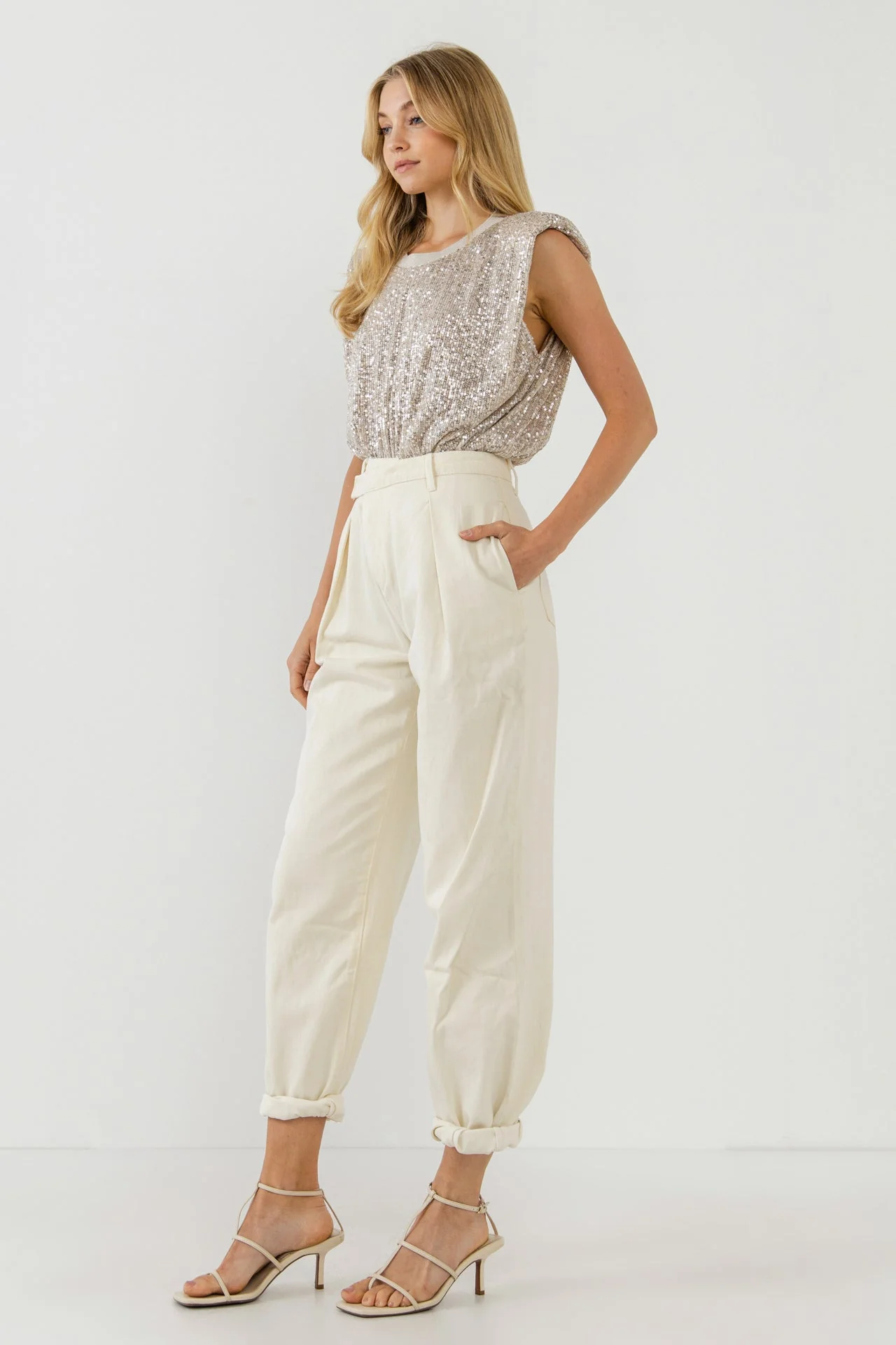 Sequin Shoulder Pad Top