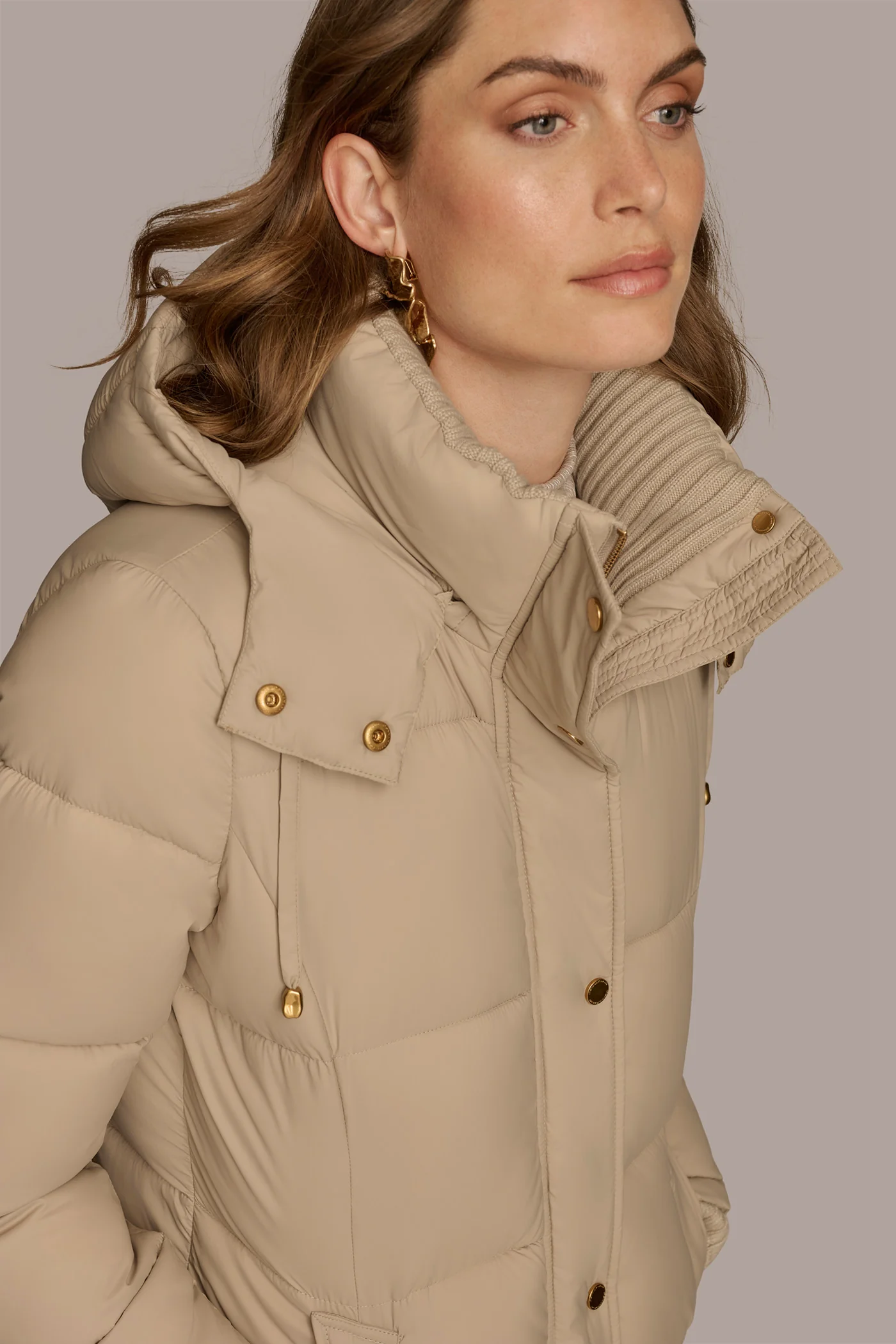 Hooded Ribbed Trim Puffer Jacket