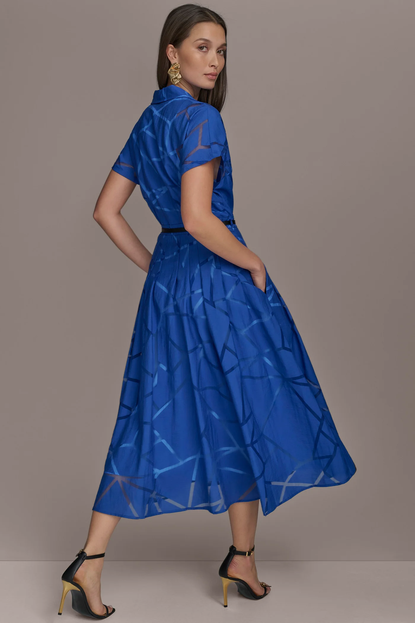 BURNOUT BELTED SHIRT DRESS