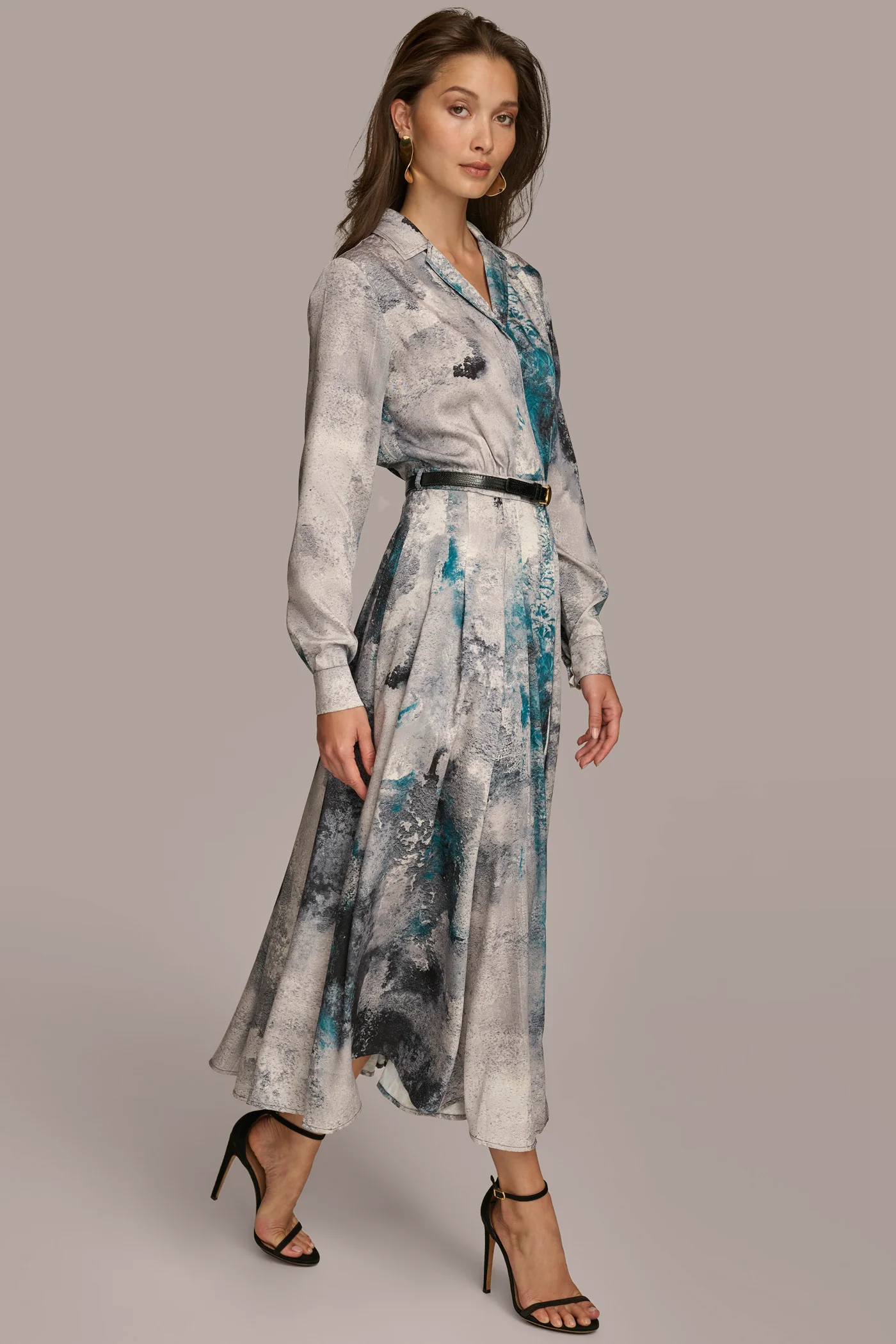 PRINTED SHIRT DRESS WITH BELT