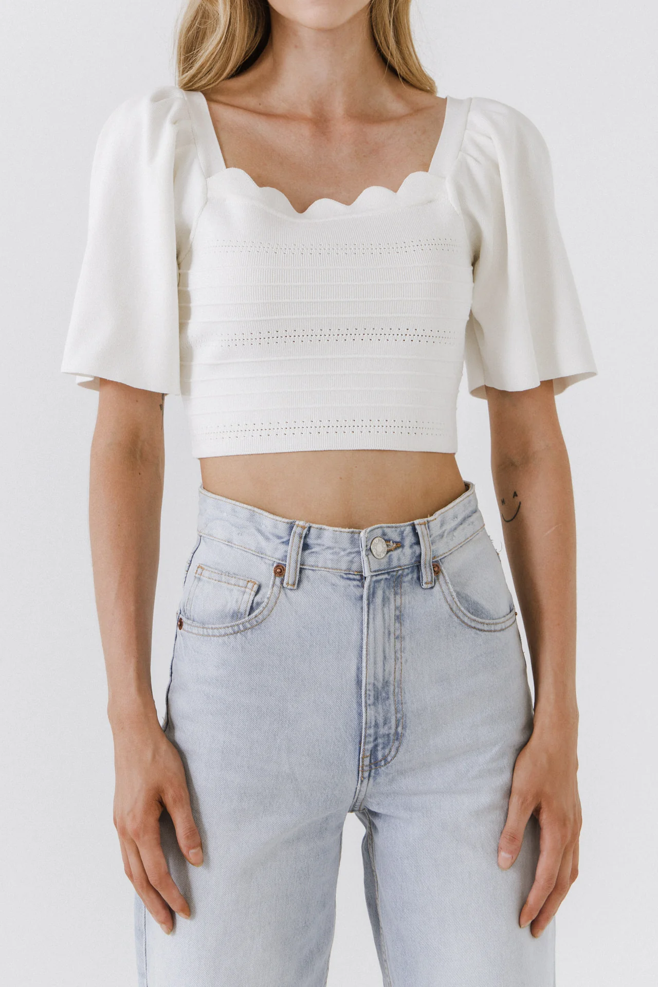 Square Neckline Short Sleeve Top