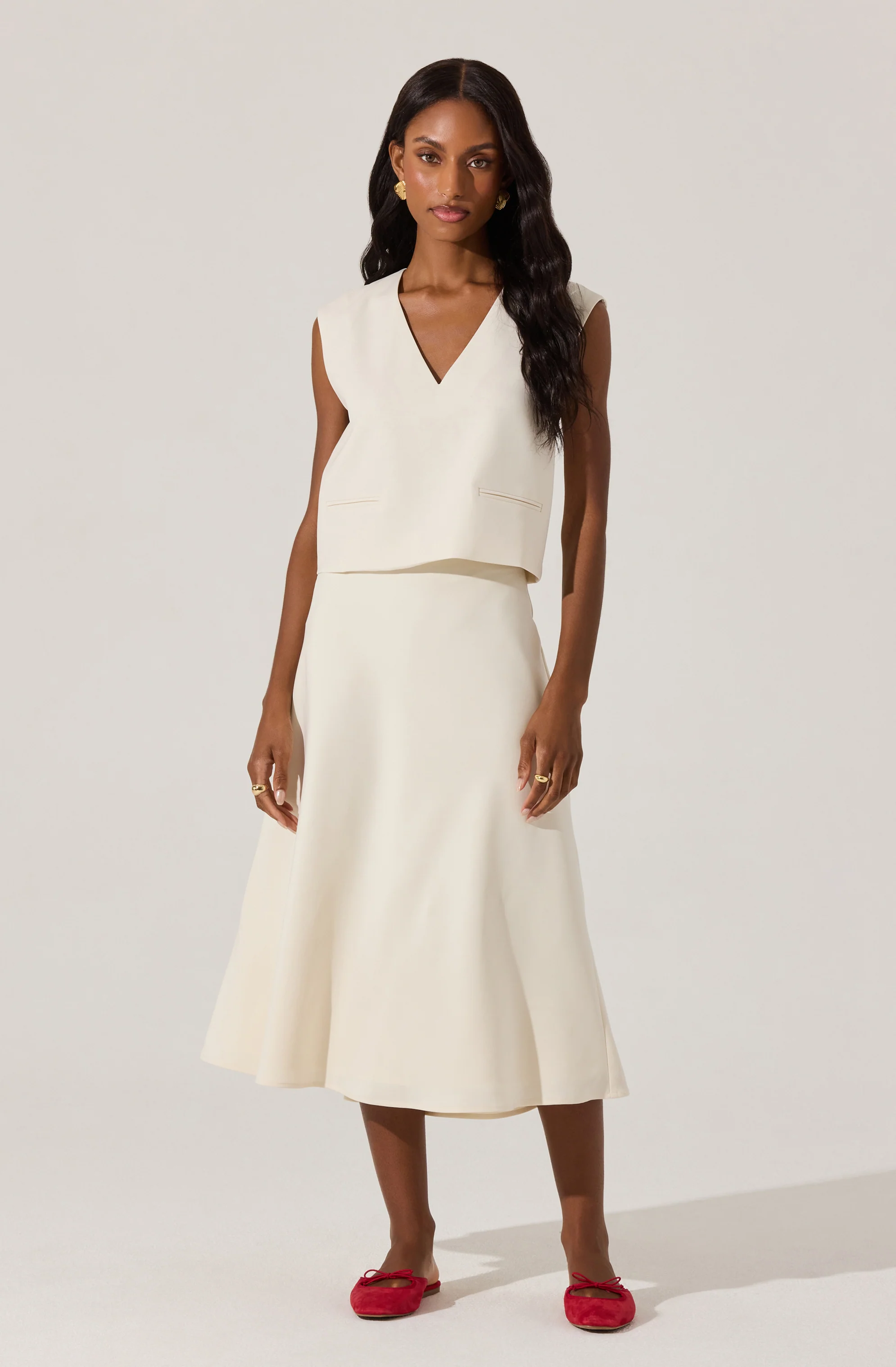 Woven A-Line Midi Skirt