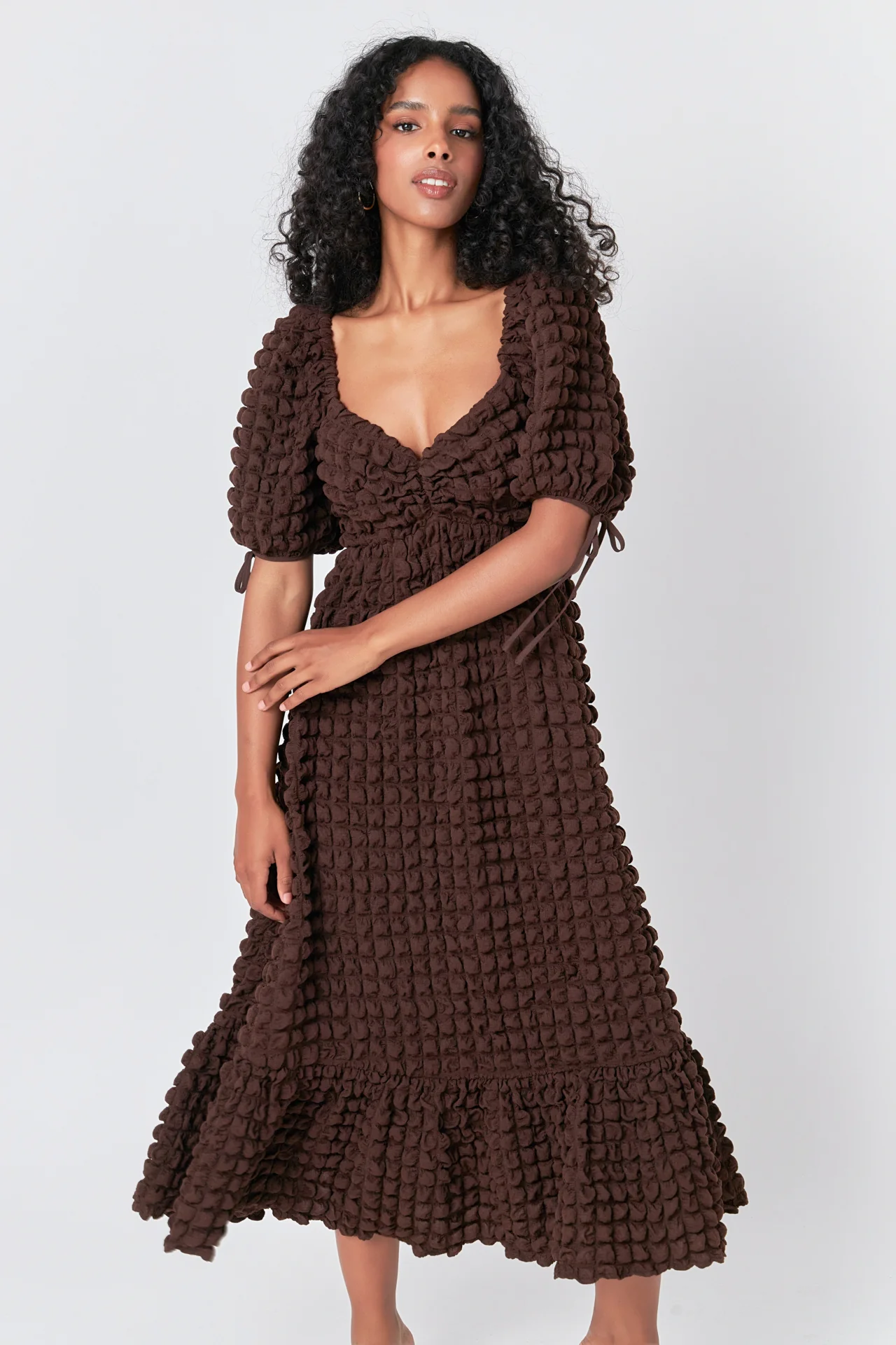 Bubble Puff Sleeve Maxi Dress
