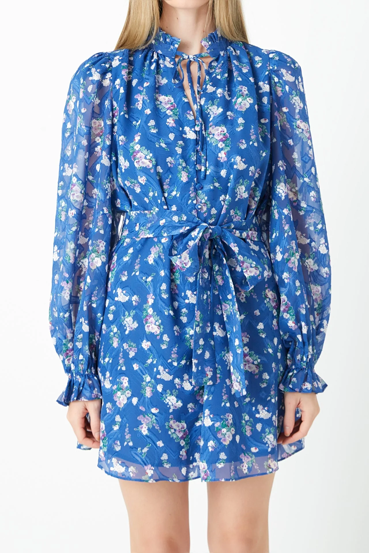 Floral Chiffon Belted Mini Dress