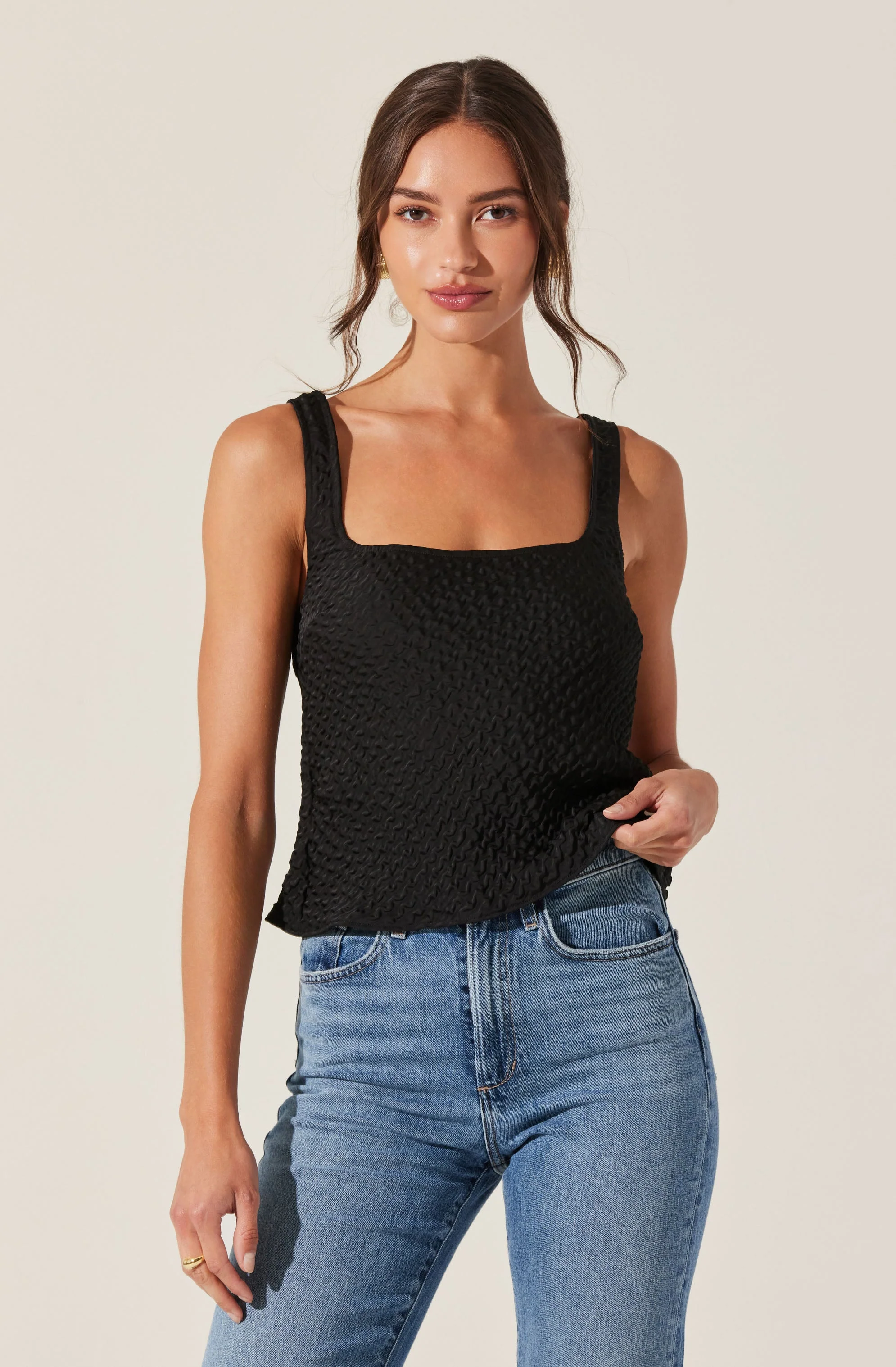 Textured Square Neck Tank Top