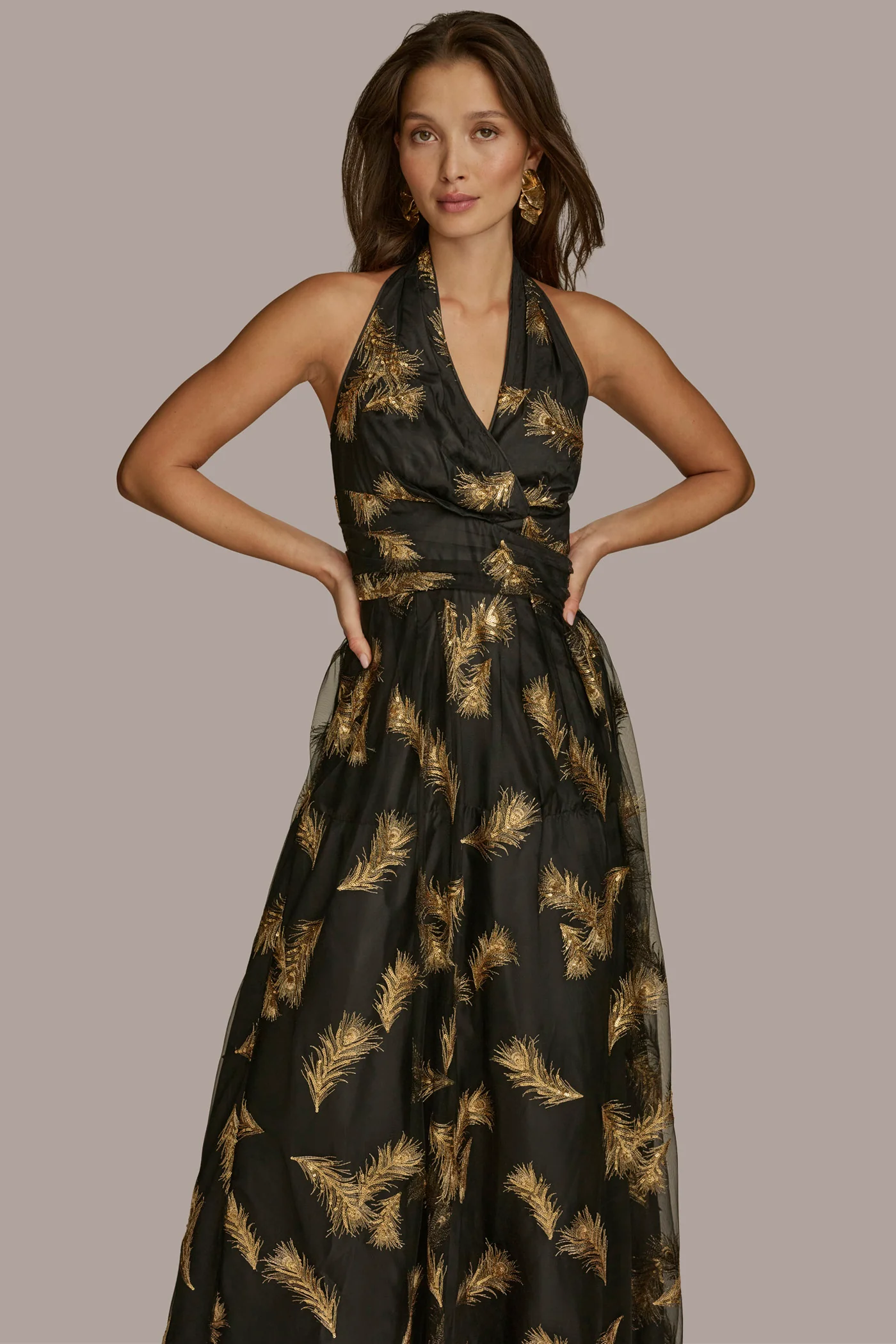 HALTER NECK GOWN WITH EMBELLISHED SEQUIN