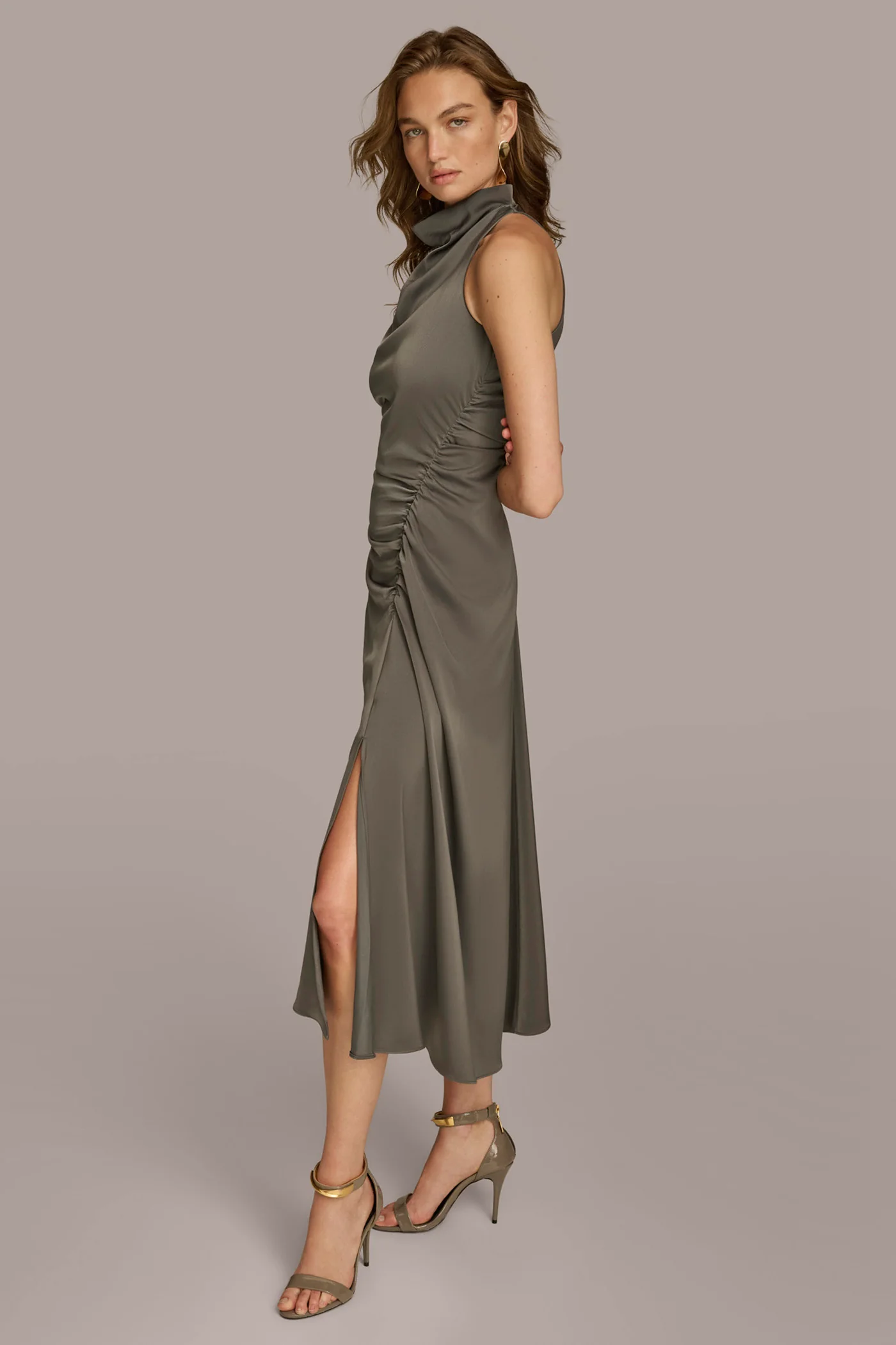 MOCK NECK A LINE MIDI DRESS