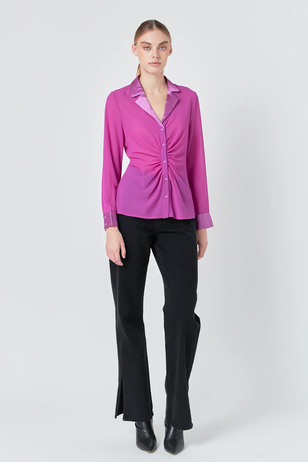 Front Ruched Chiffon Blouse