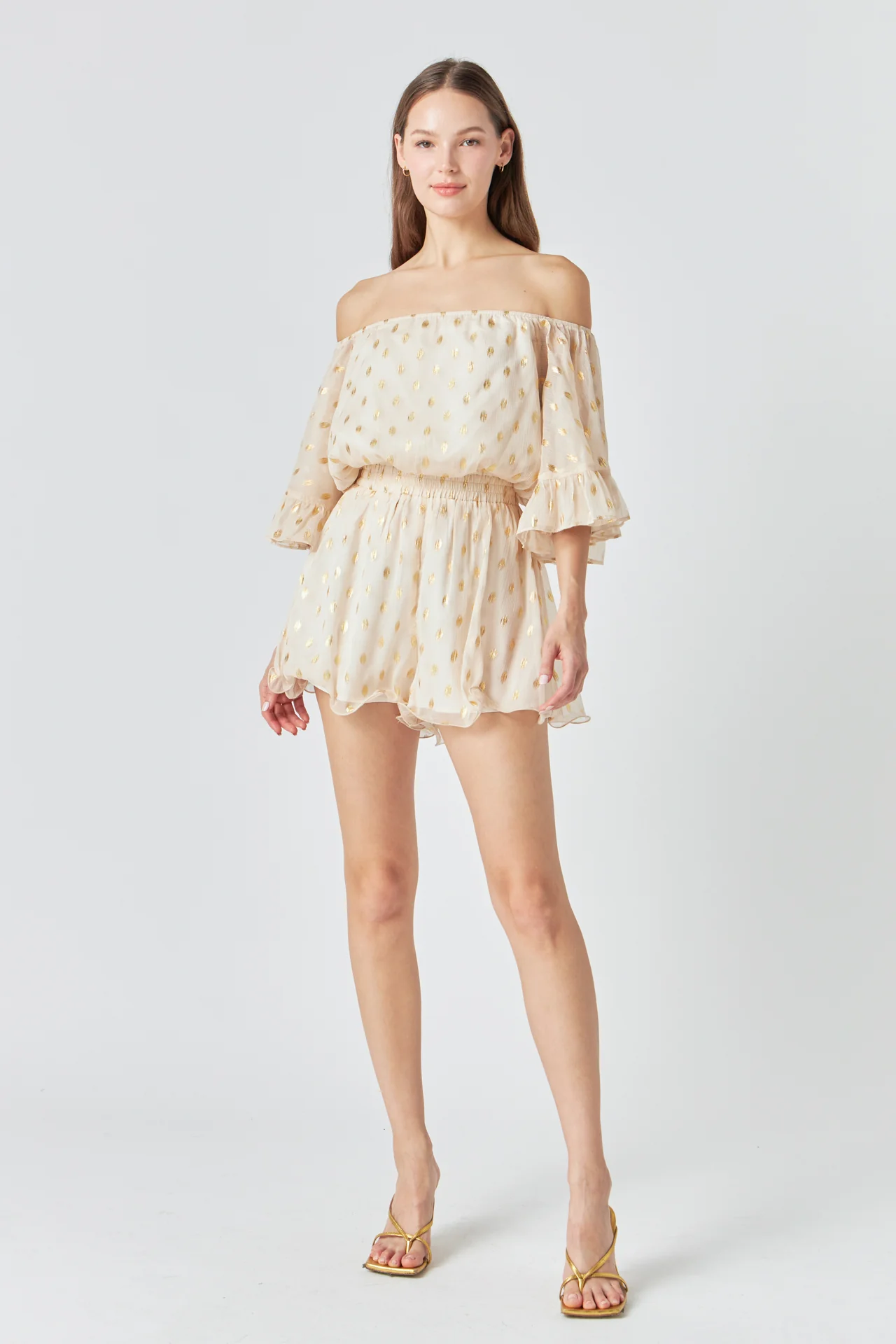 Foil Print Off-Shoulder Romper