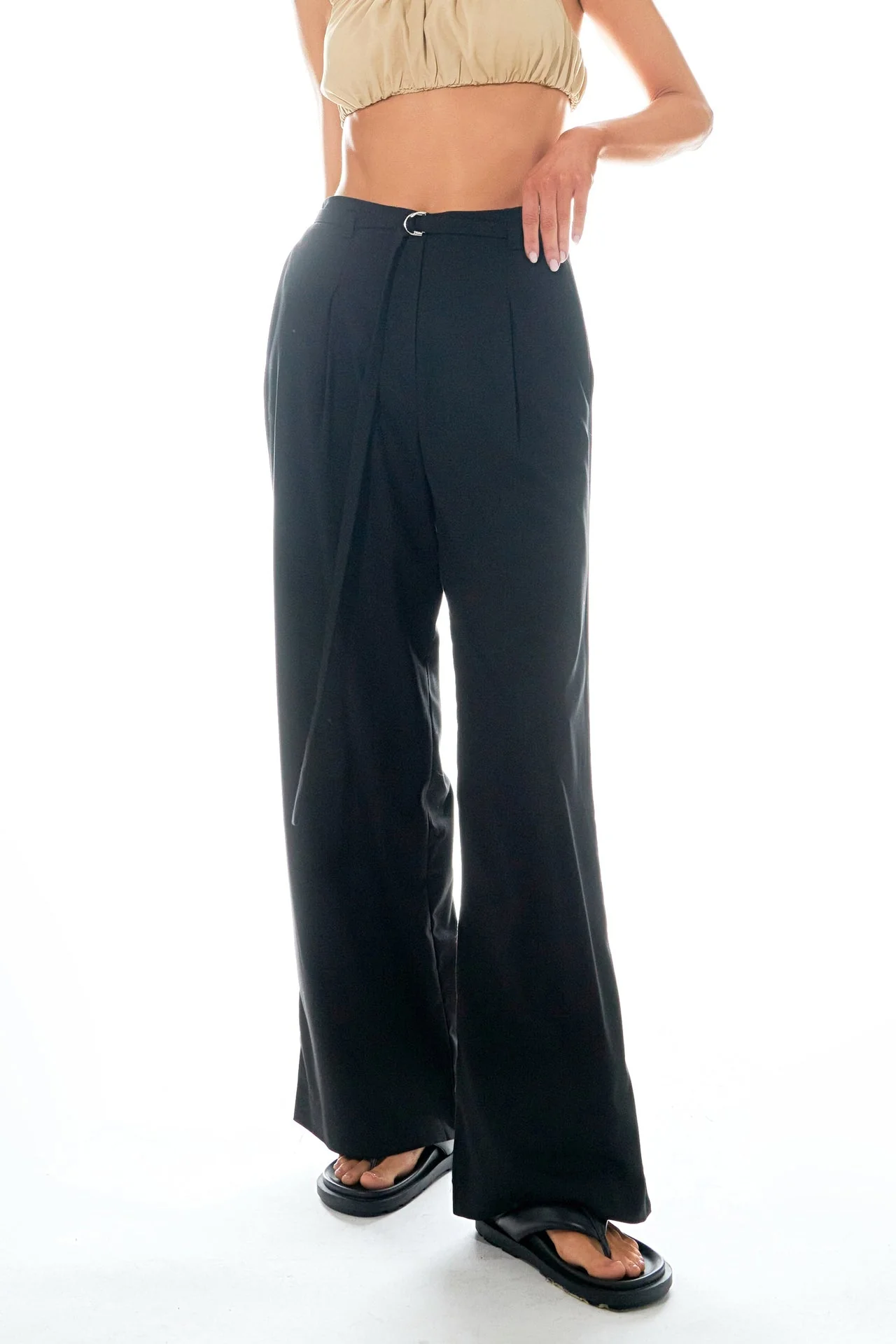 Pleated Wide Pants with Belt