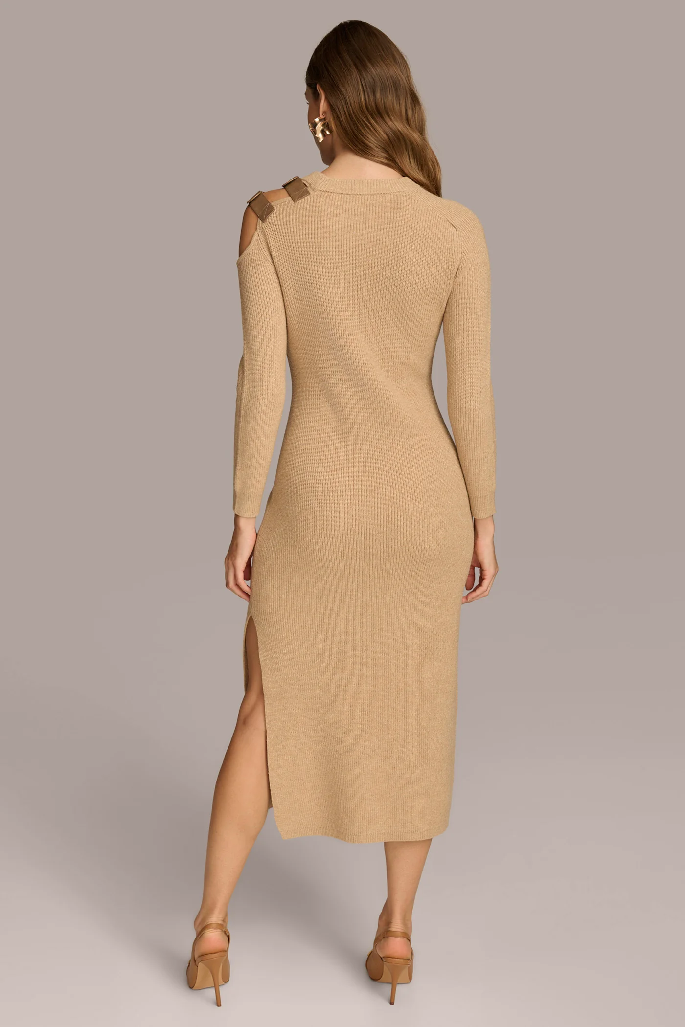 ONE SIDED COLD SHOULDER MIDI DRESS