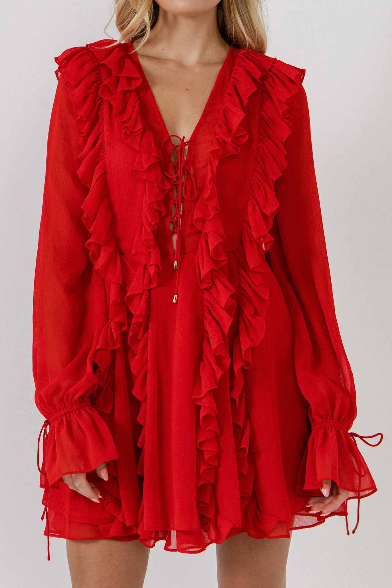 Long-Sleeve Ruffle Mini Dress