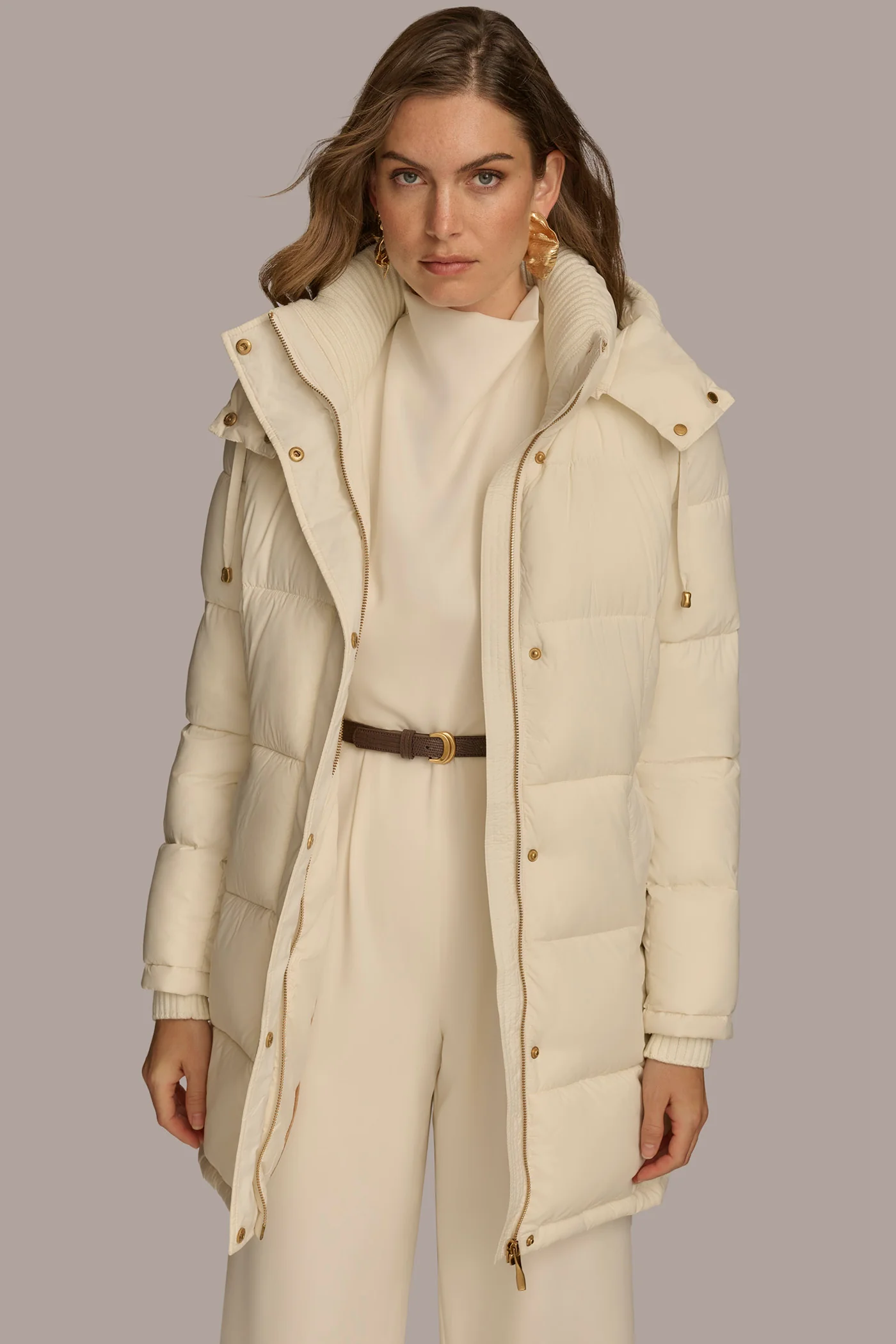 Hooded Ribbed Trim Puffer Jacket