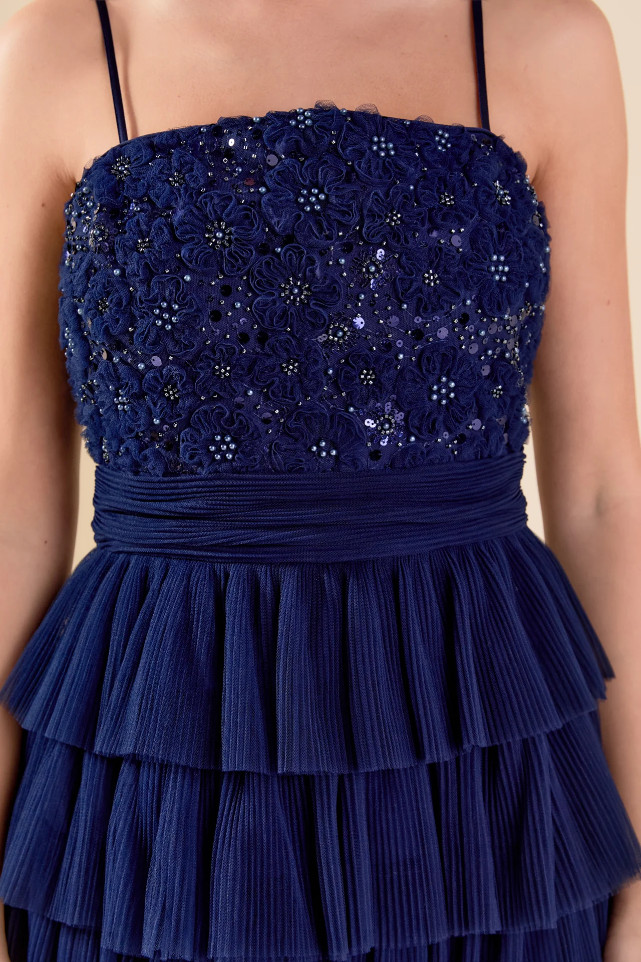 Floral Detail Tulle Mini Dress