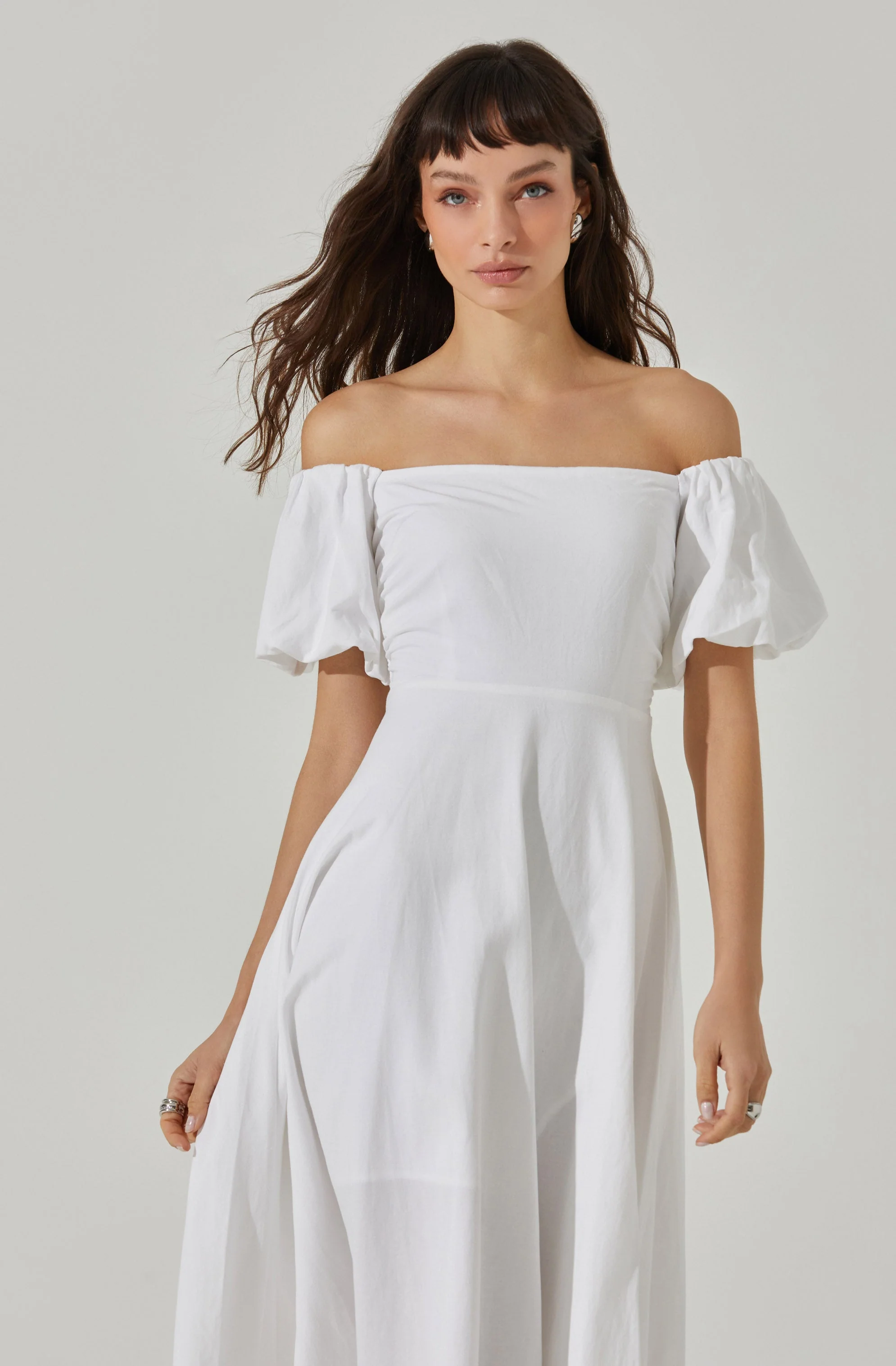 Off Shoulder Puff Sleeve Midi Dress