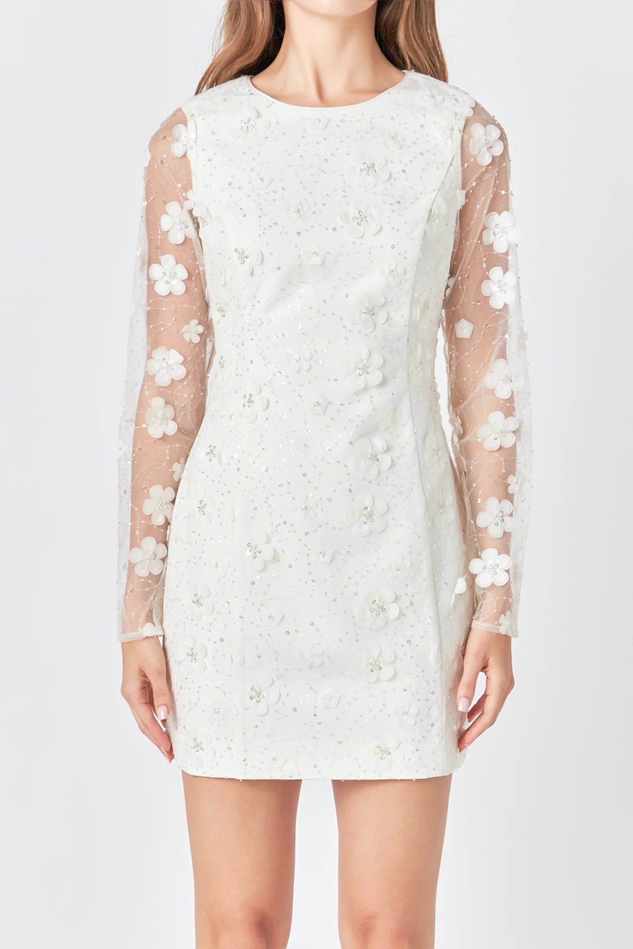 Beaded Overlay Floral Mini Dress