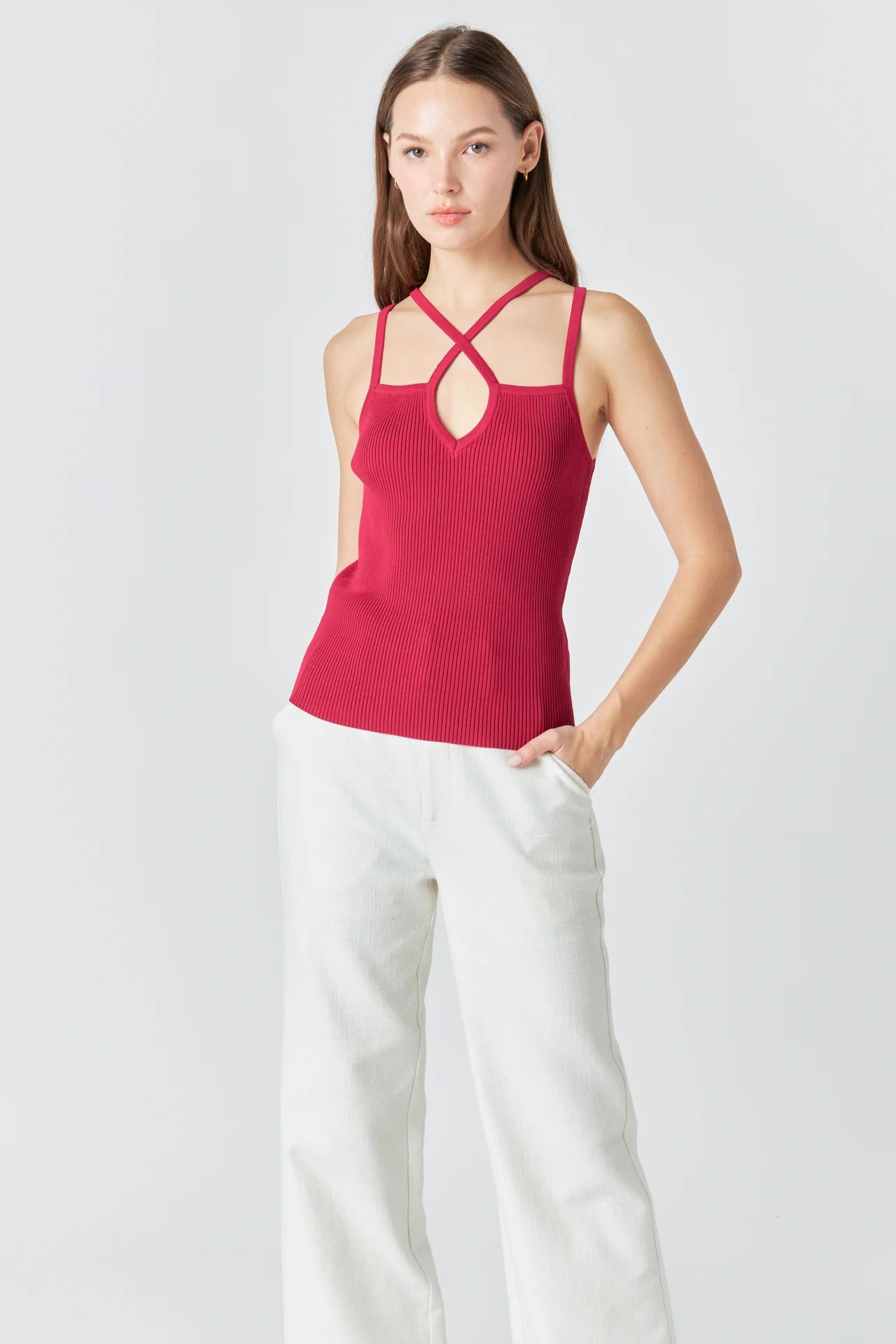 Strap Detail Fitted Knit Top