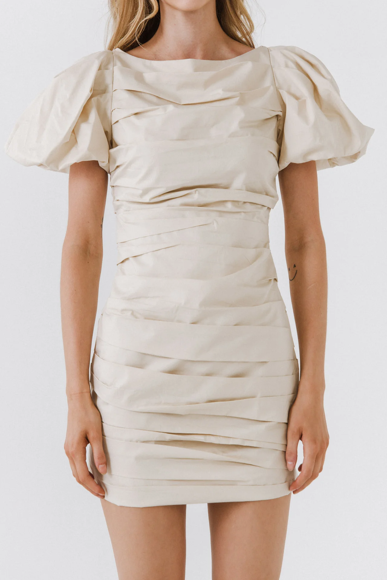 Ruched Puff Sleeve Dress