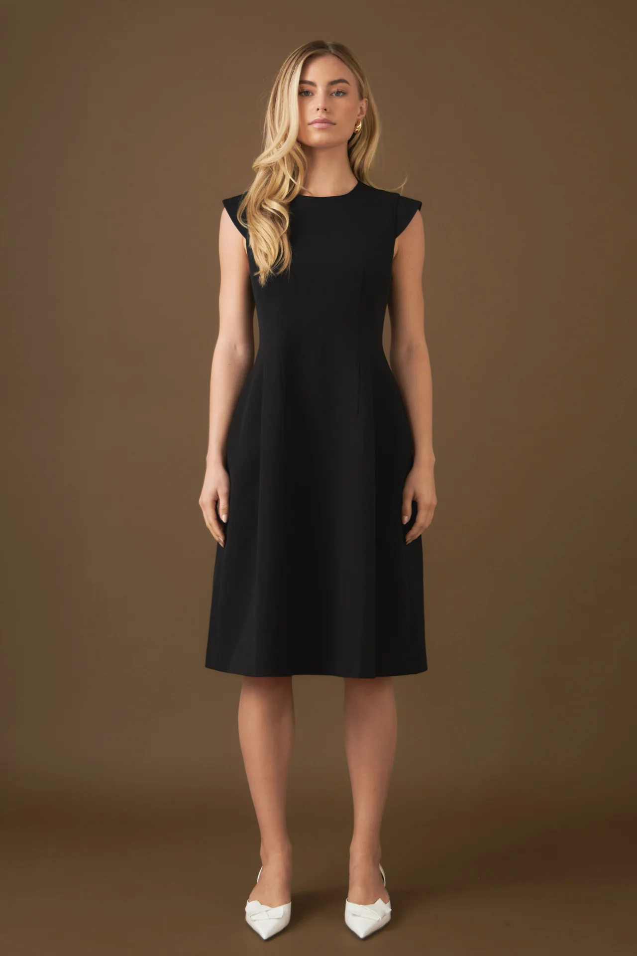 Voluminous Cap Sleeve Midi Dress