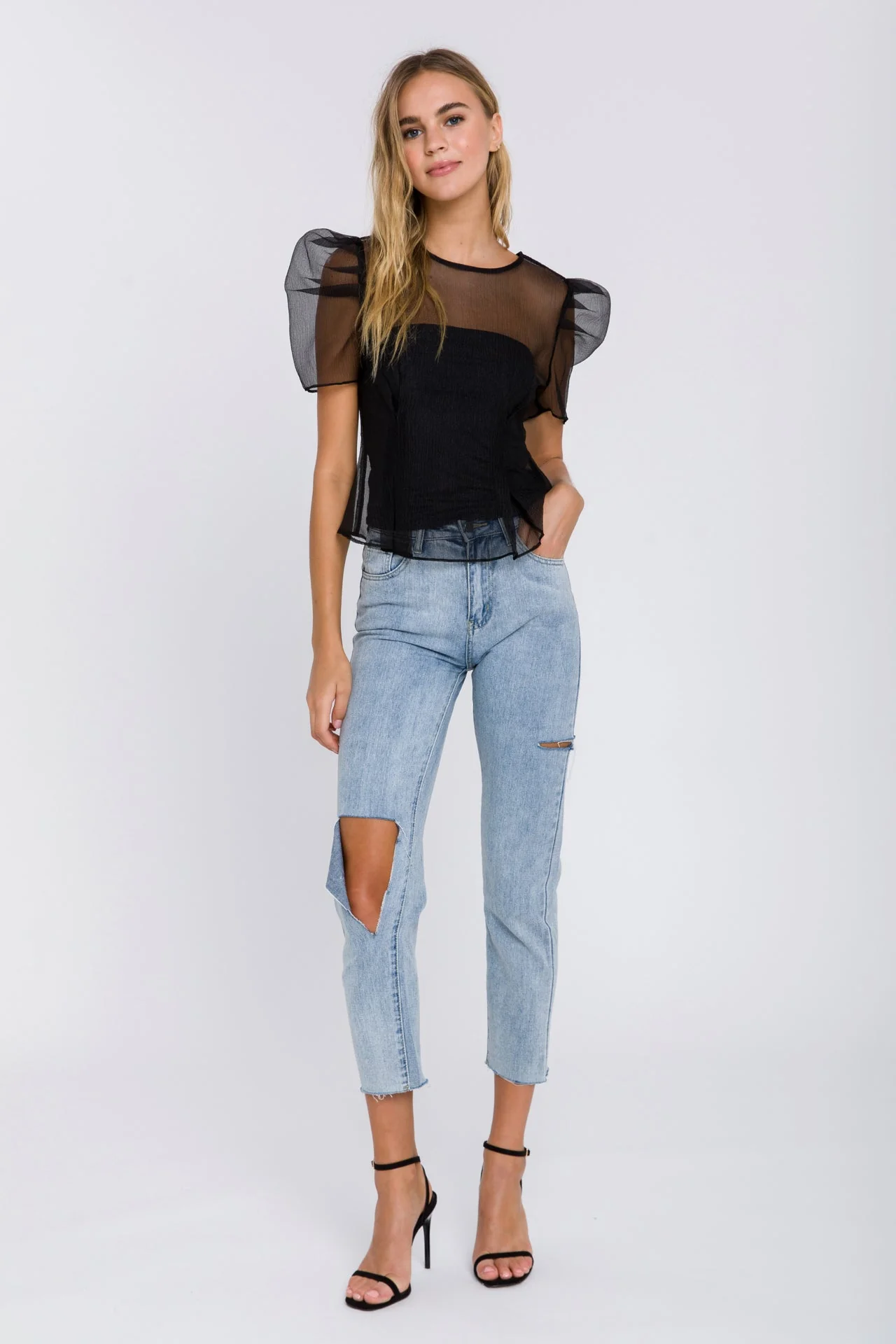 Mesh Puff Short Sleeve Top