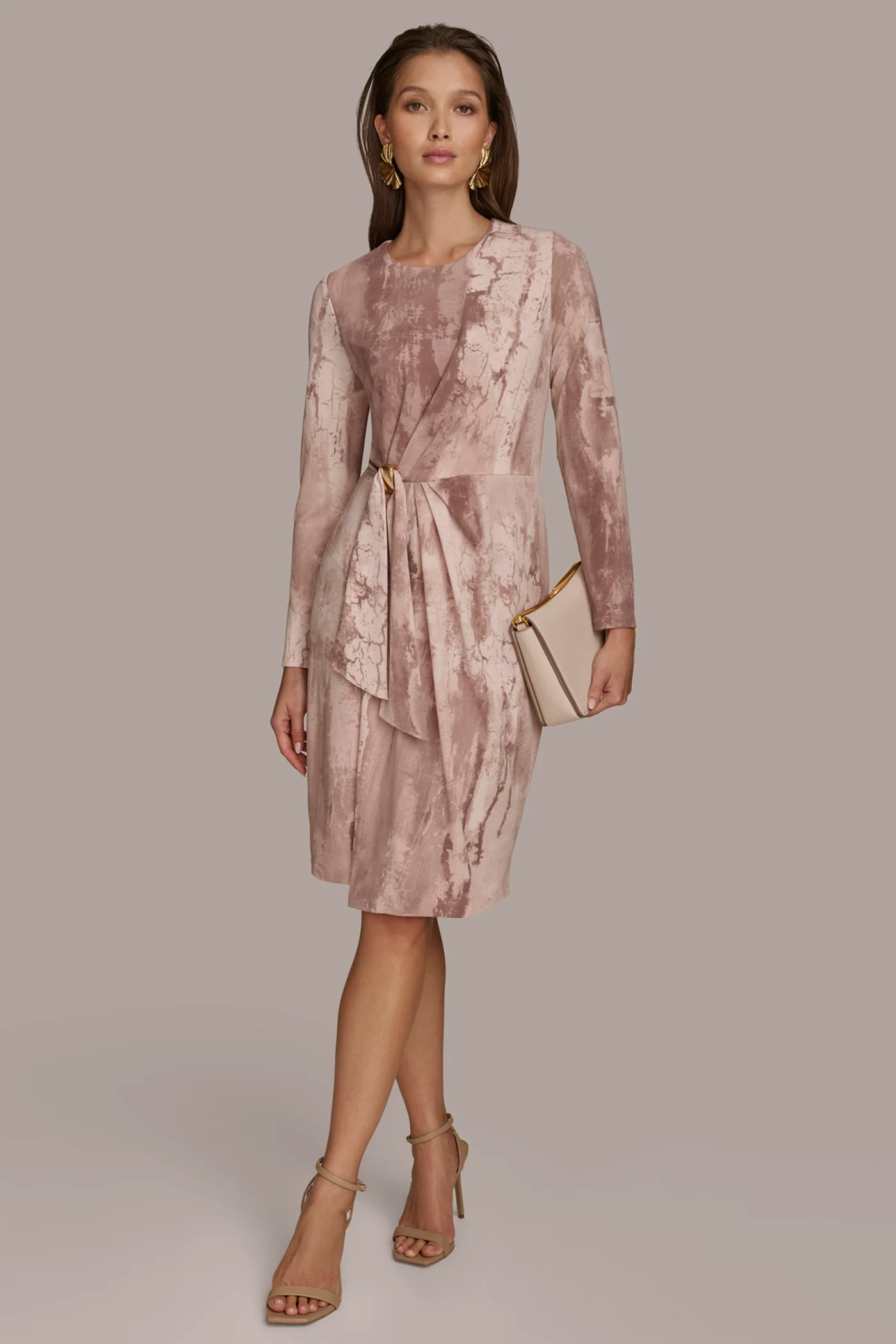 PRINTED LONG SLEEVE DRESS WITH HARDWARE