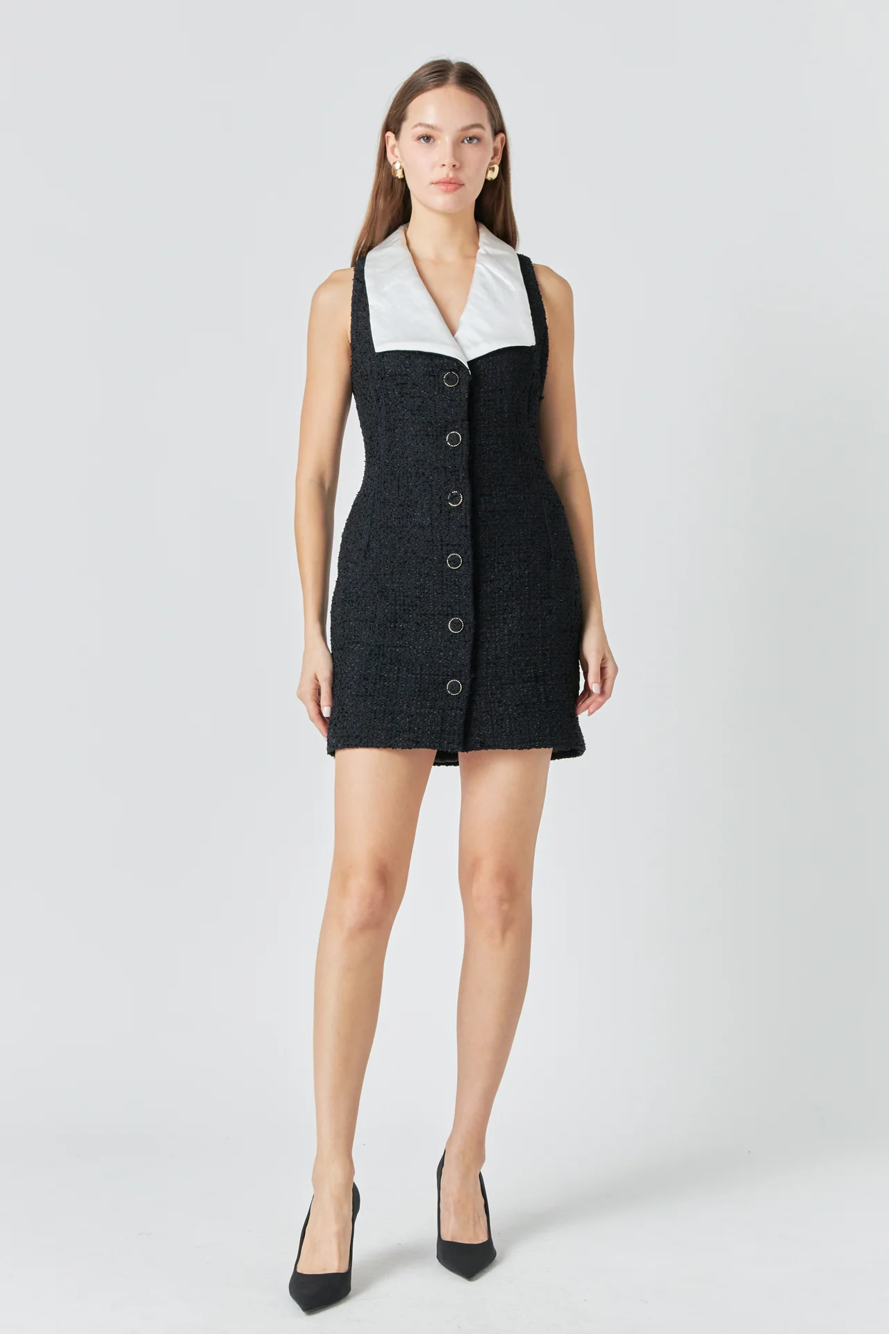 Premium Sleeveless Tweed Mini Dress