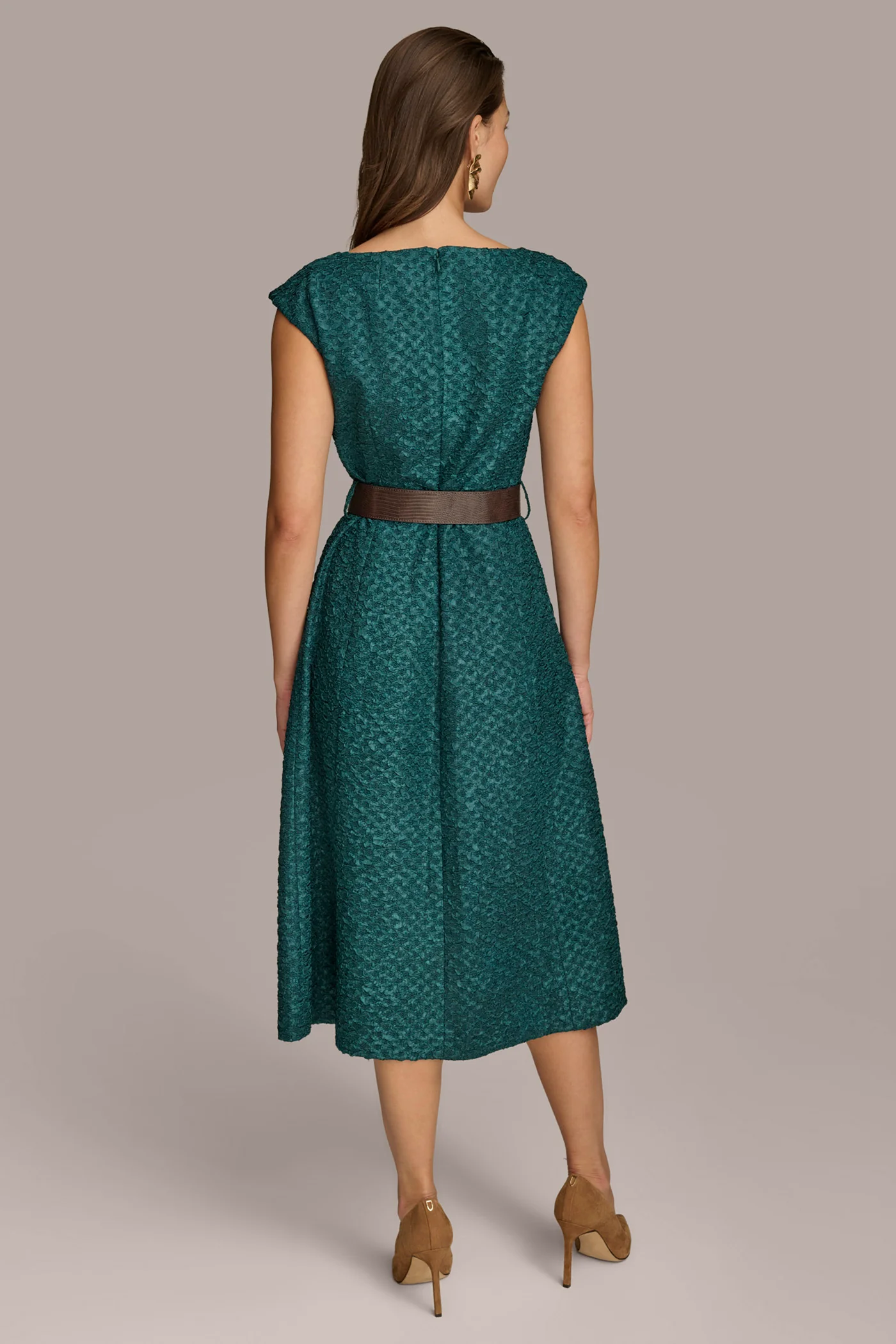 V-NECK A LINE MIDI DRESS