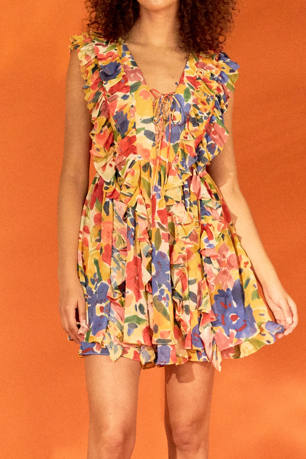 Multi Pop Floral Chiffon Ruffled Mini