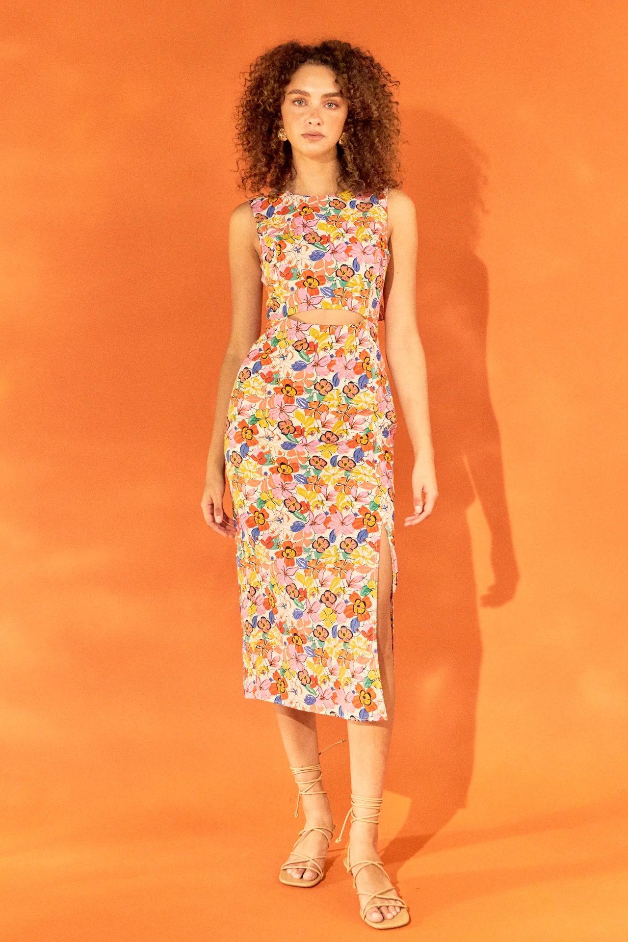 Cotton Floral Print Cutout Maxi Dress