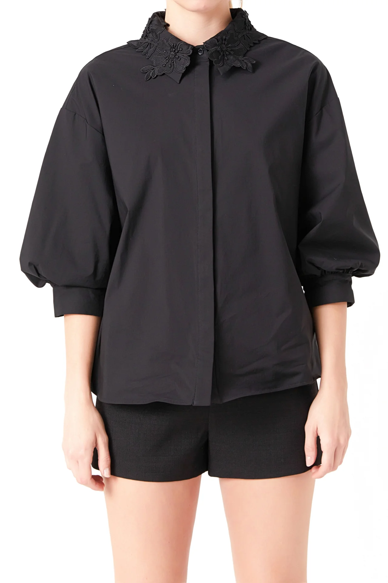 Peekaboo Lace Collared Shirt