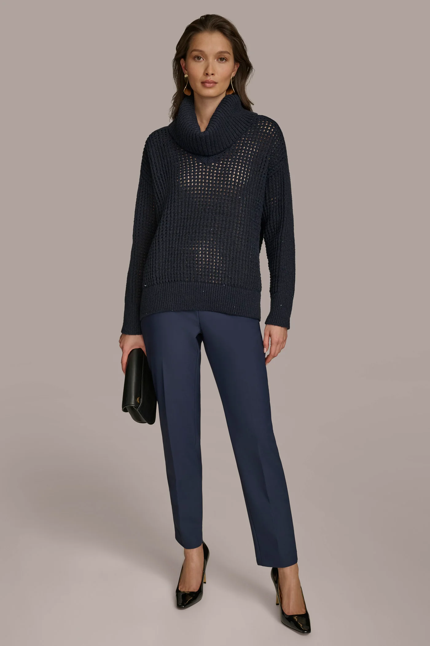 COWL NECK CUTOUT SWEATER