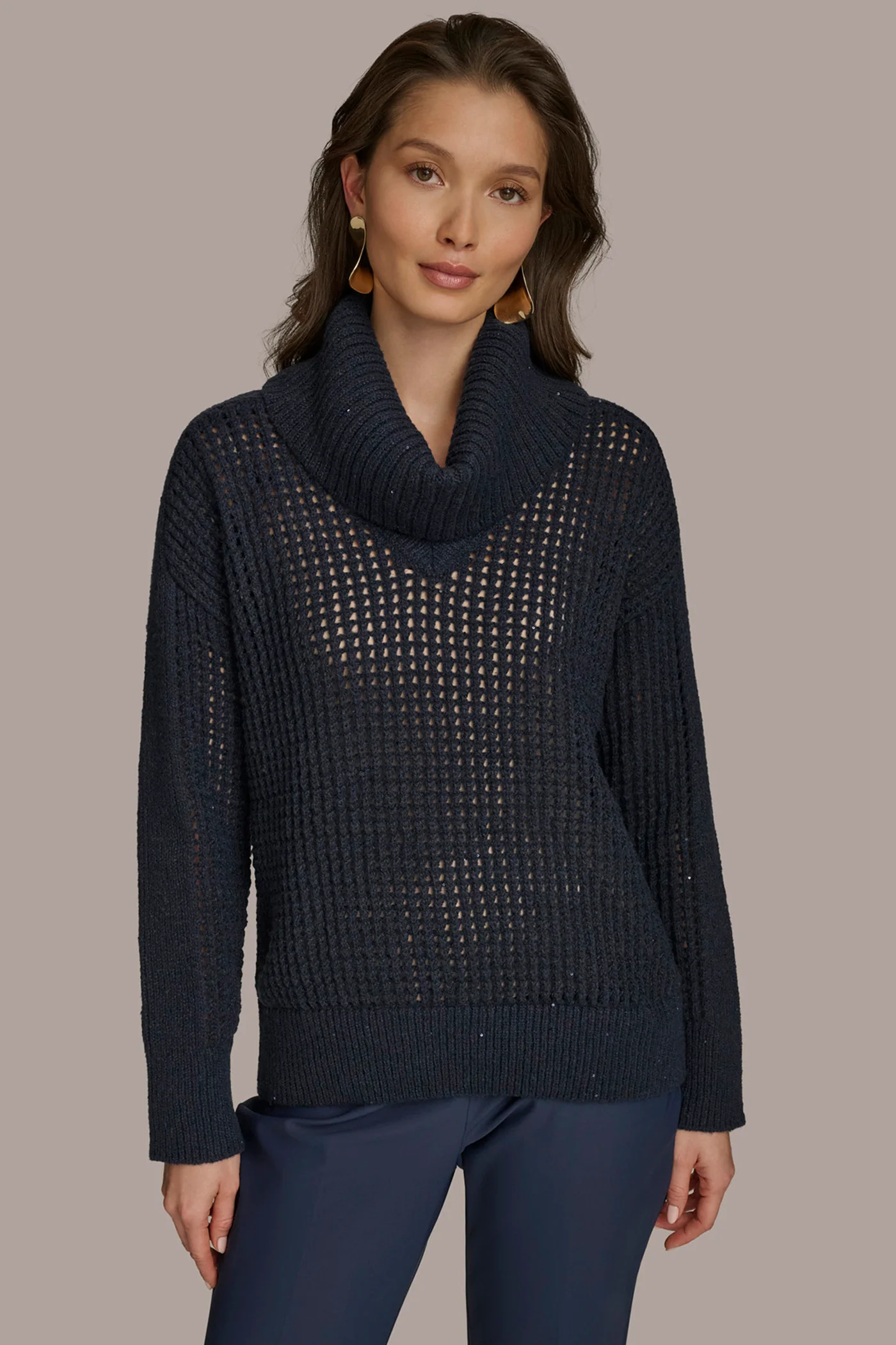COWL NECK CUTOUT SWEATER