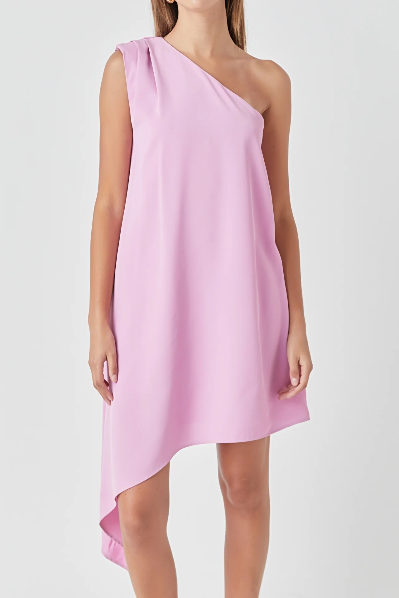Shoulder Pintucked Asymmetrical Mini Dress