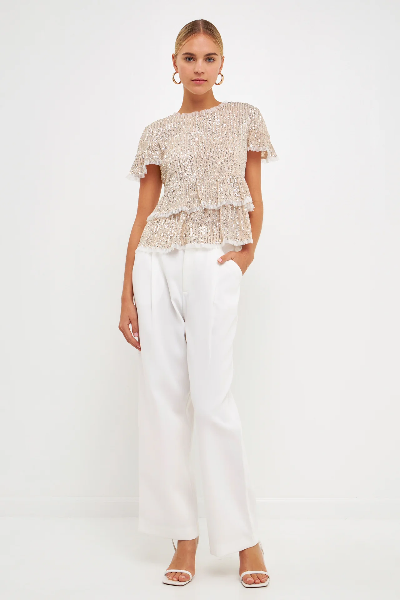 Sequins Baby Doll Top with Mesh