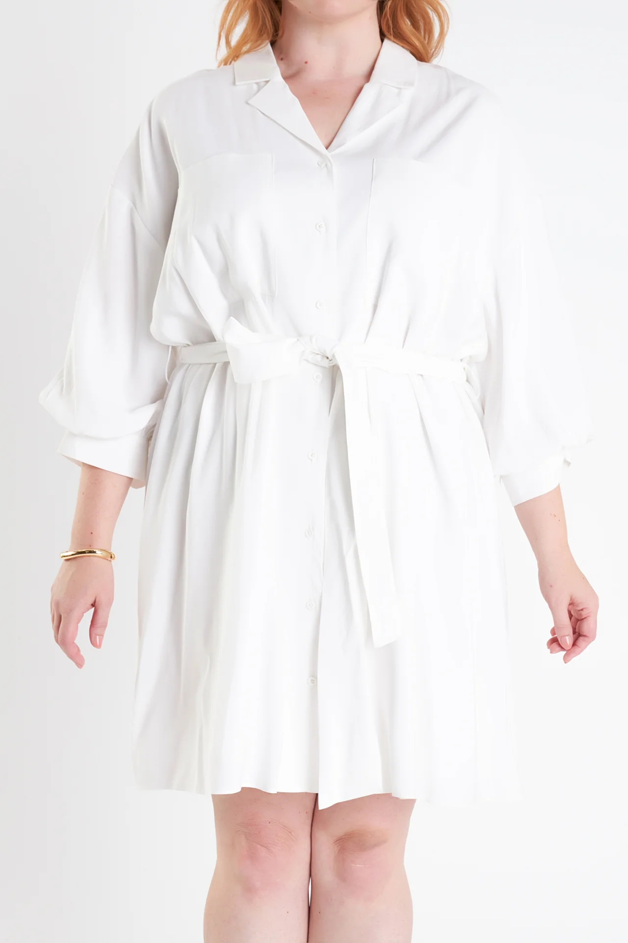 Blouson Sleeve Belted Shirt Dress