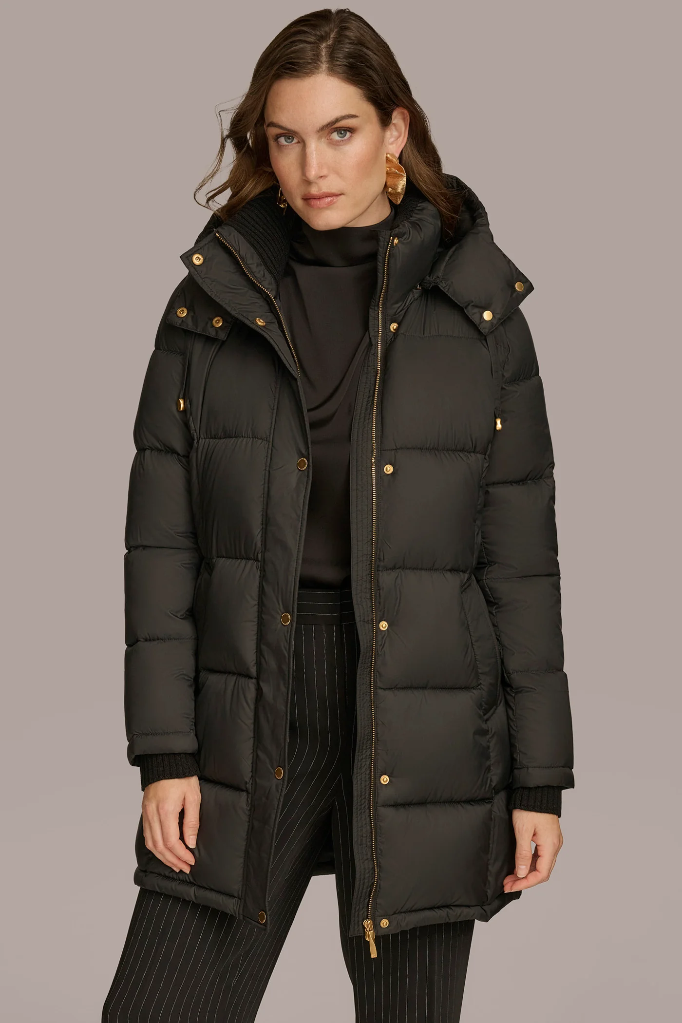 Hooded Ribbed Trim Puffer Jacket