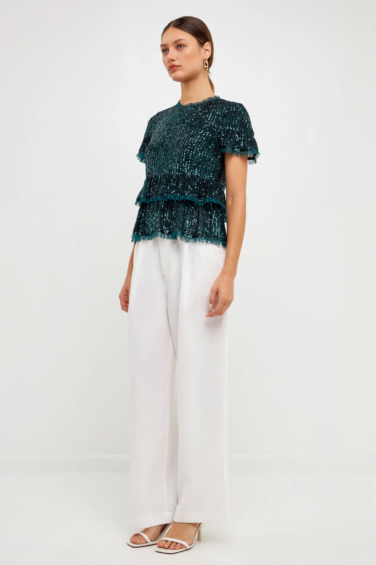 Sequins Baby Doll Top with Mesh