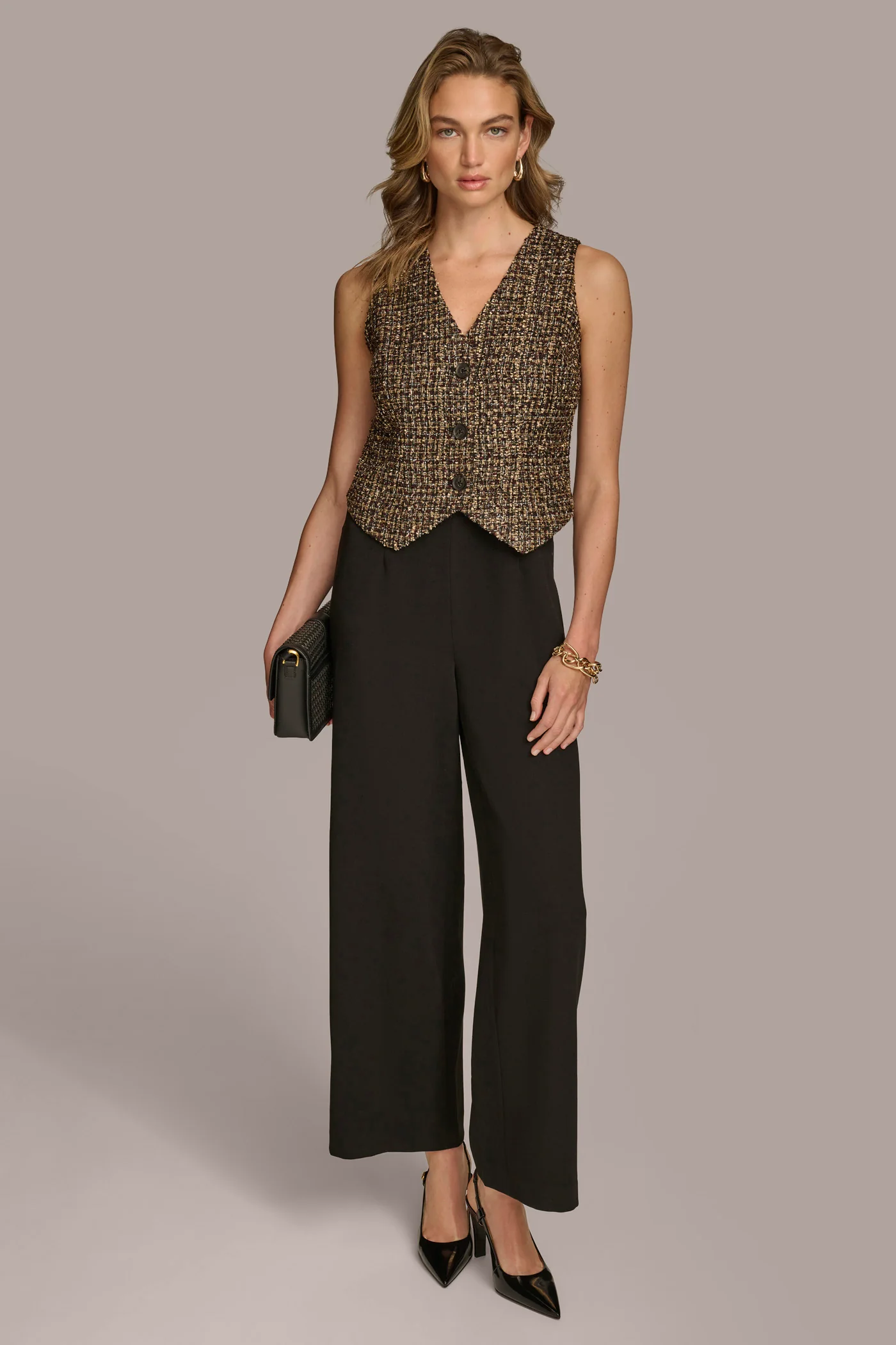 TAILORED JUMPSUIT WITH TWEED VEST