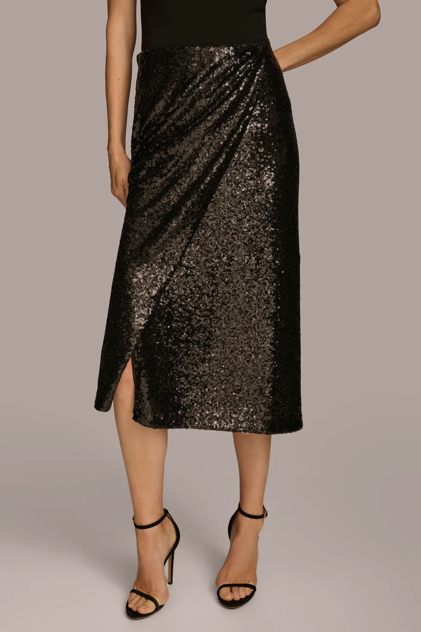 FAUX WRAP SEQUIN SKIRT
