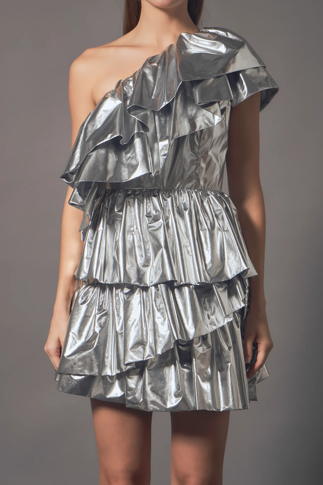 Metallic Tiered Mini Dress