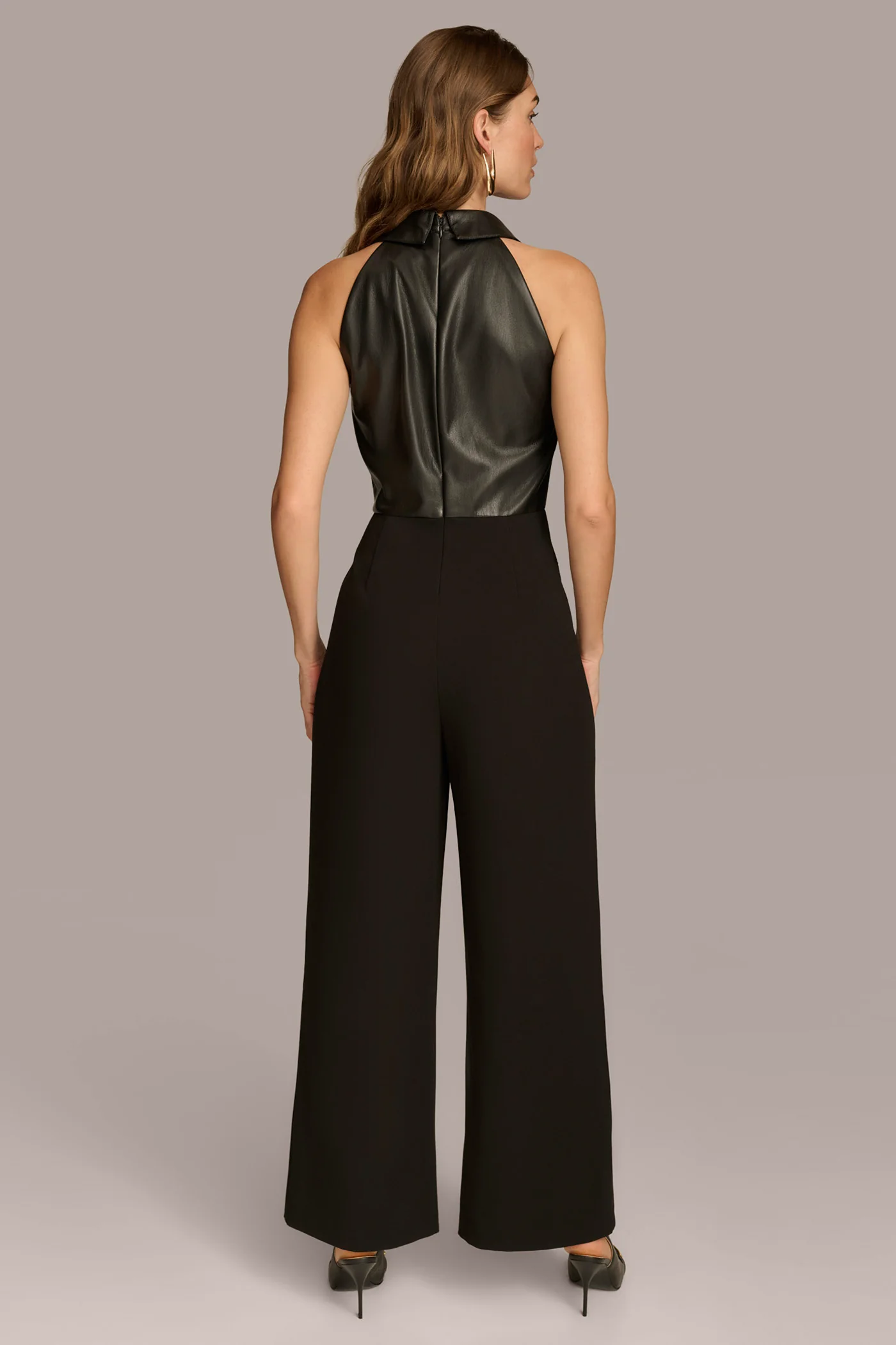 FAUX LEATHER TOP JUMPSUIT