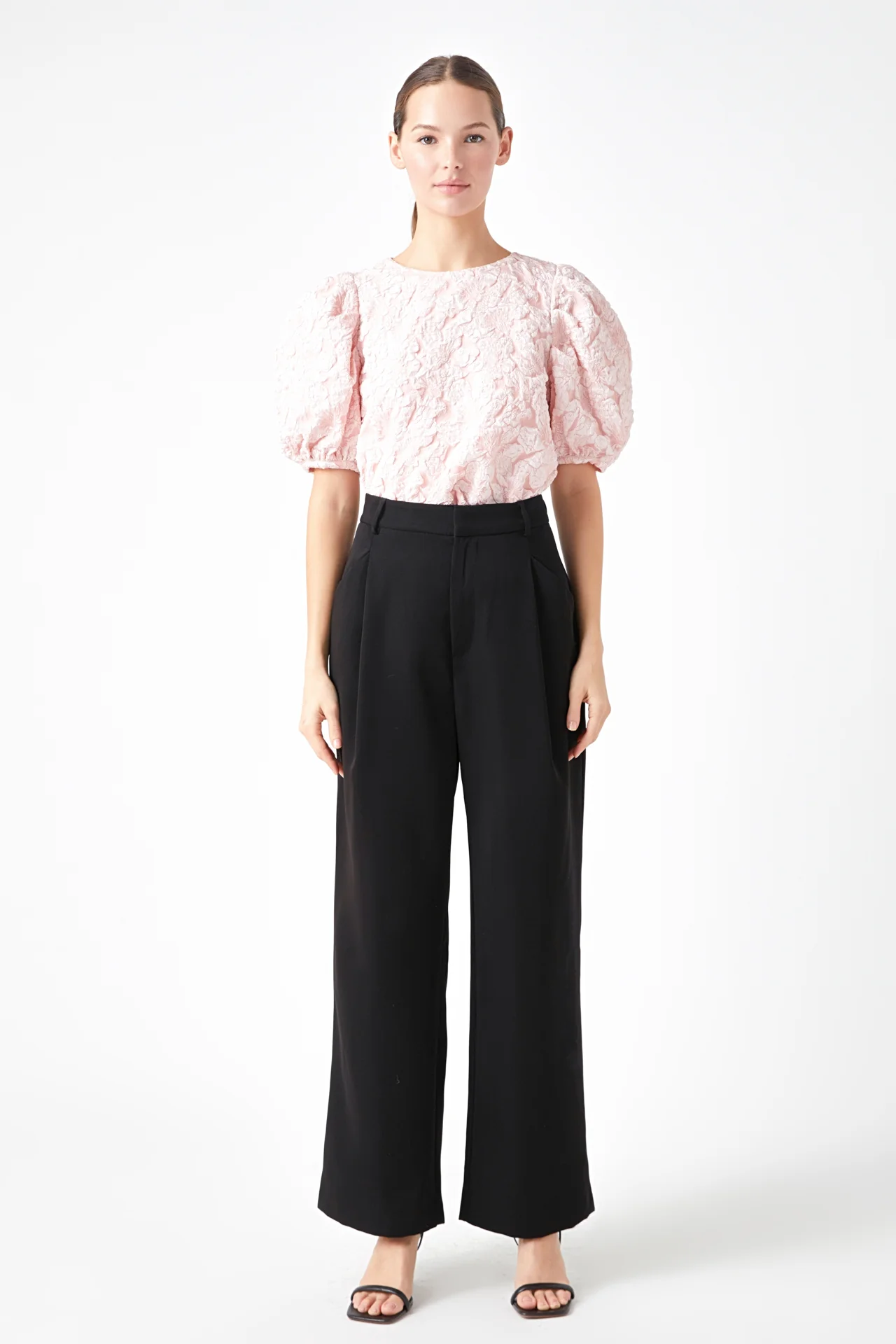 Floral Jacquard Puff Sleeve Top